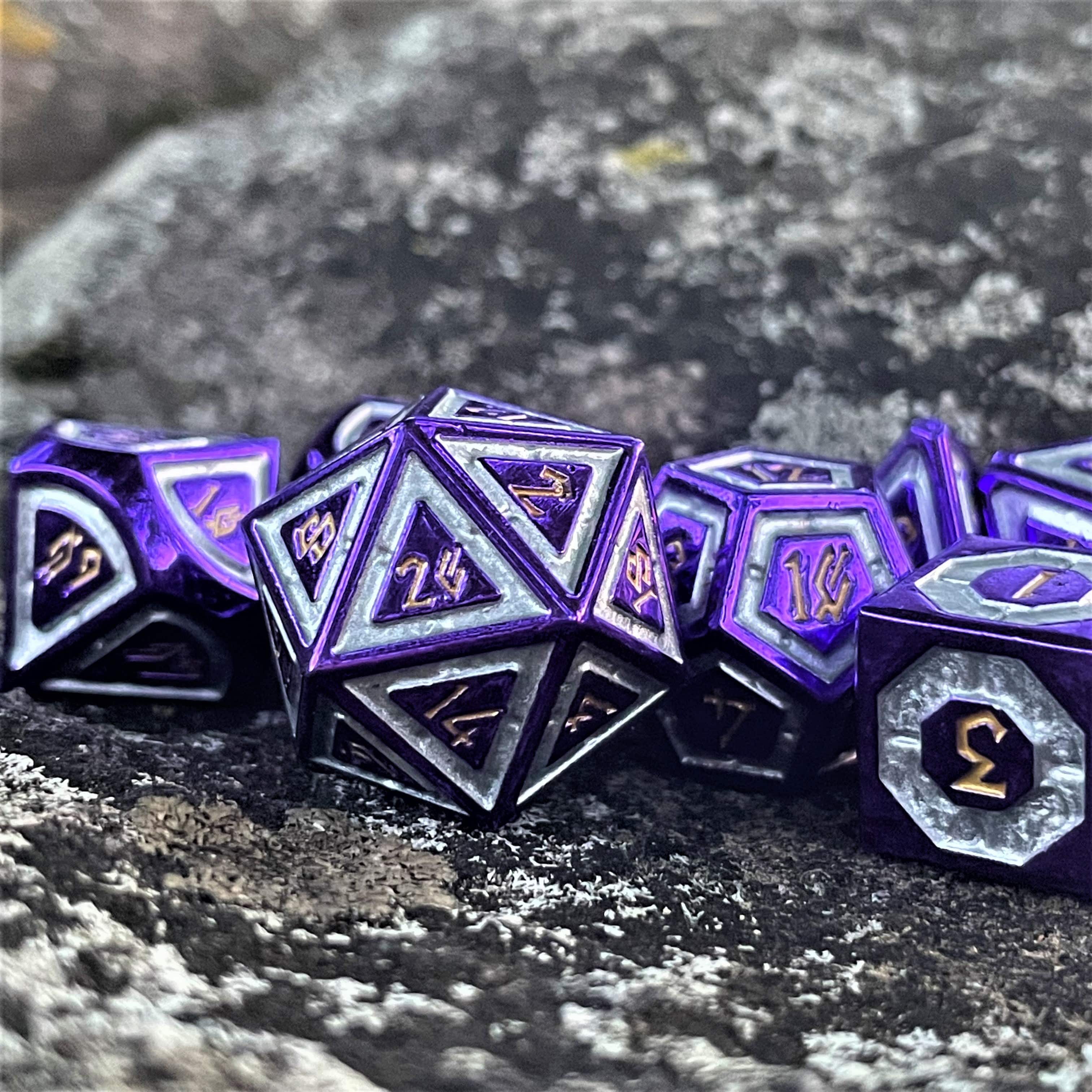 Misty Mountain Gaming Metal Cleric's Domain Purple And Silver Metal Dice Set