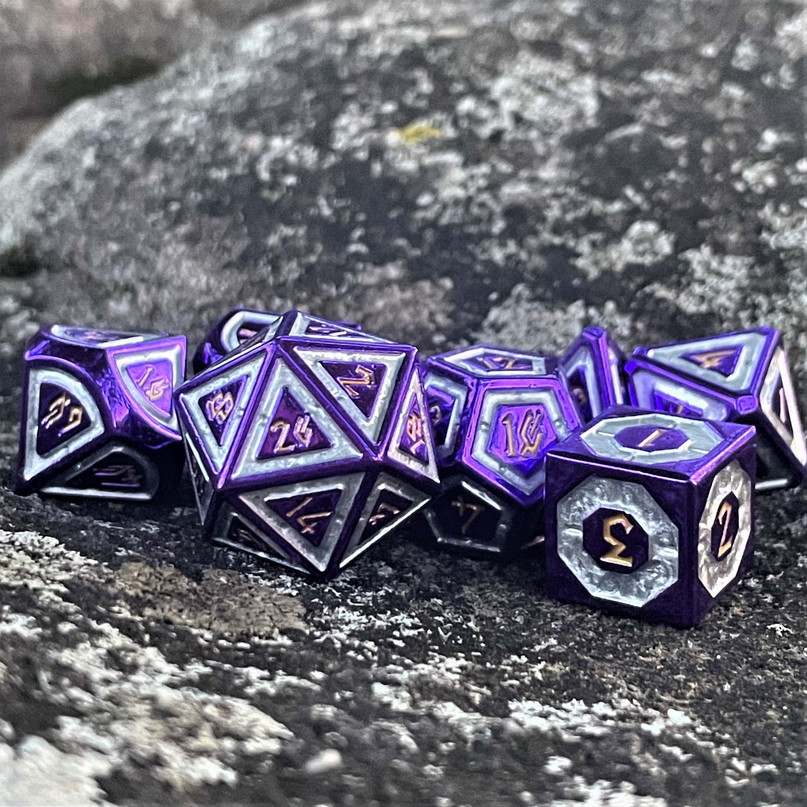 Misty Mountain Gaming Metal Cleric's Domain Purple And Silver Metal Dice Set
