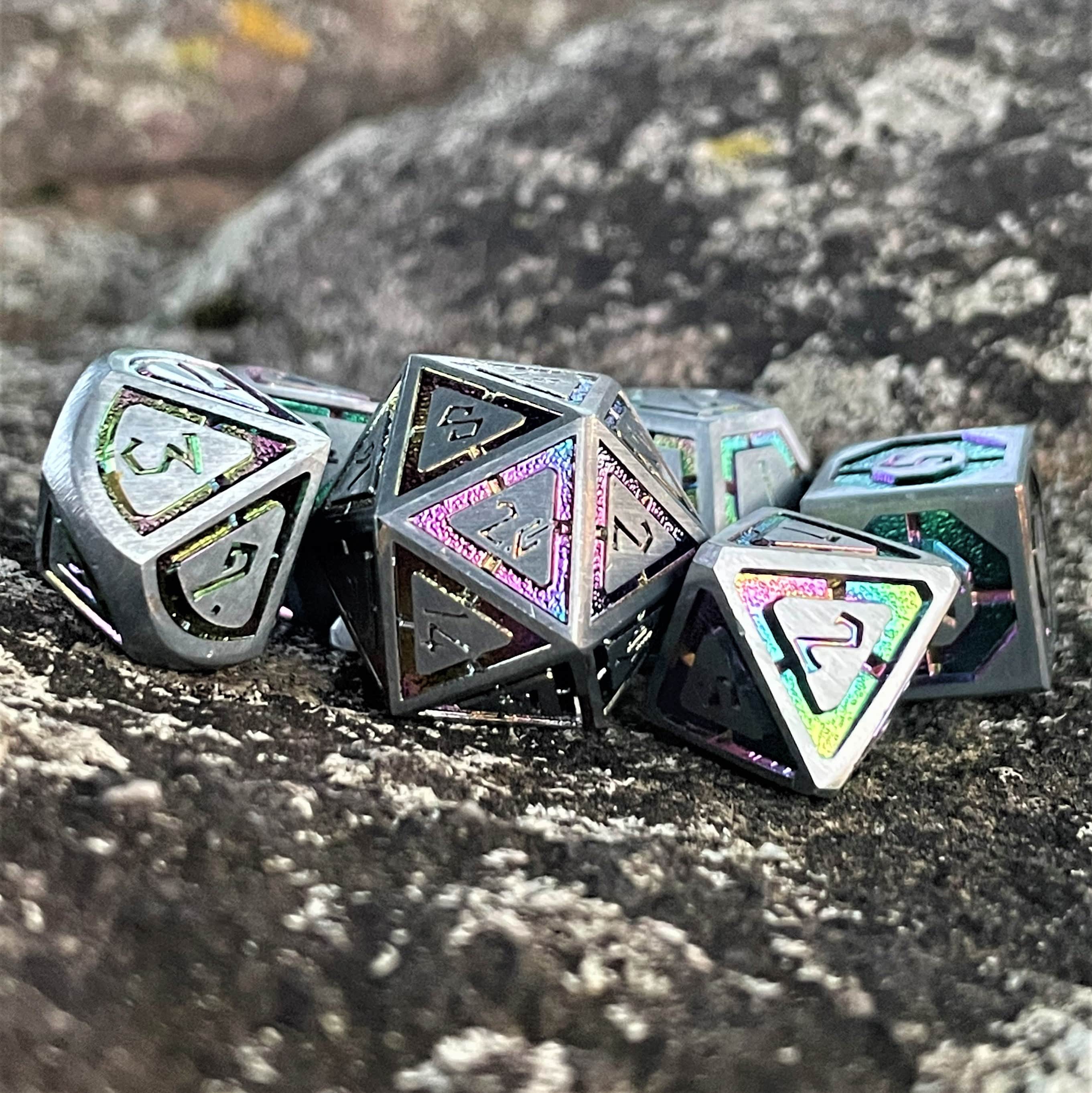 Misty Mountain Gaming Metal Cleric's Domain Silver Iridescent Metal Dice Set