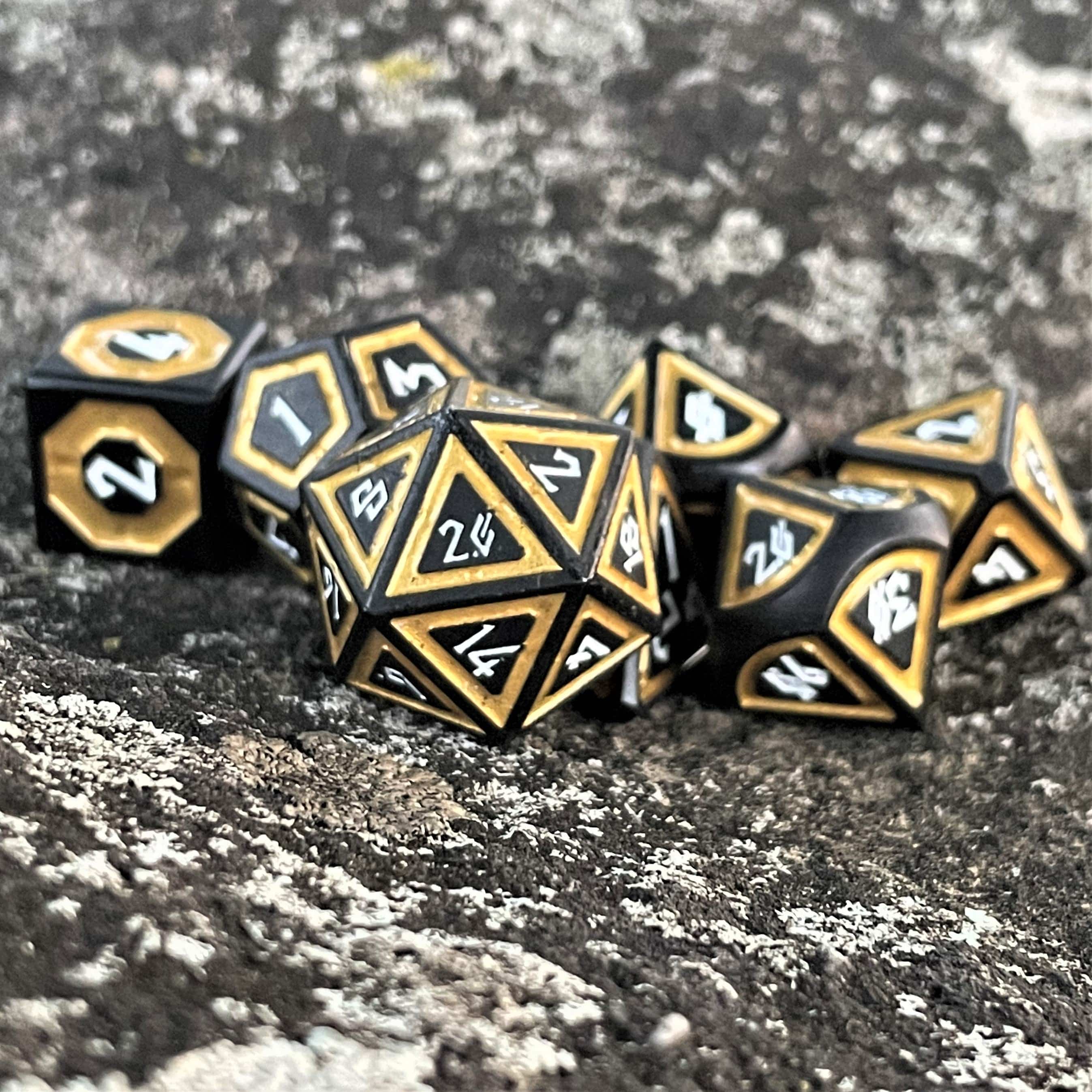 Misty Mountain Gaming Metal Cleric's Shadow Domain Black And Gold Metal Dice Set