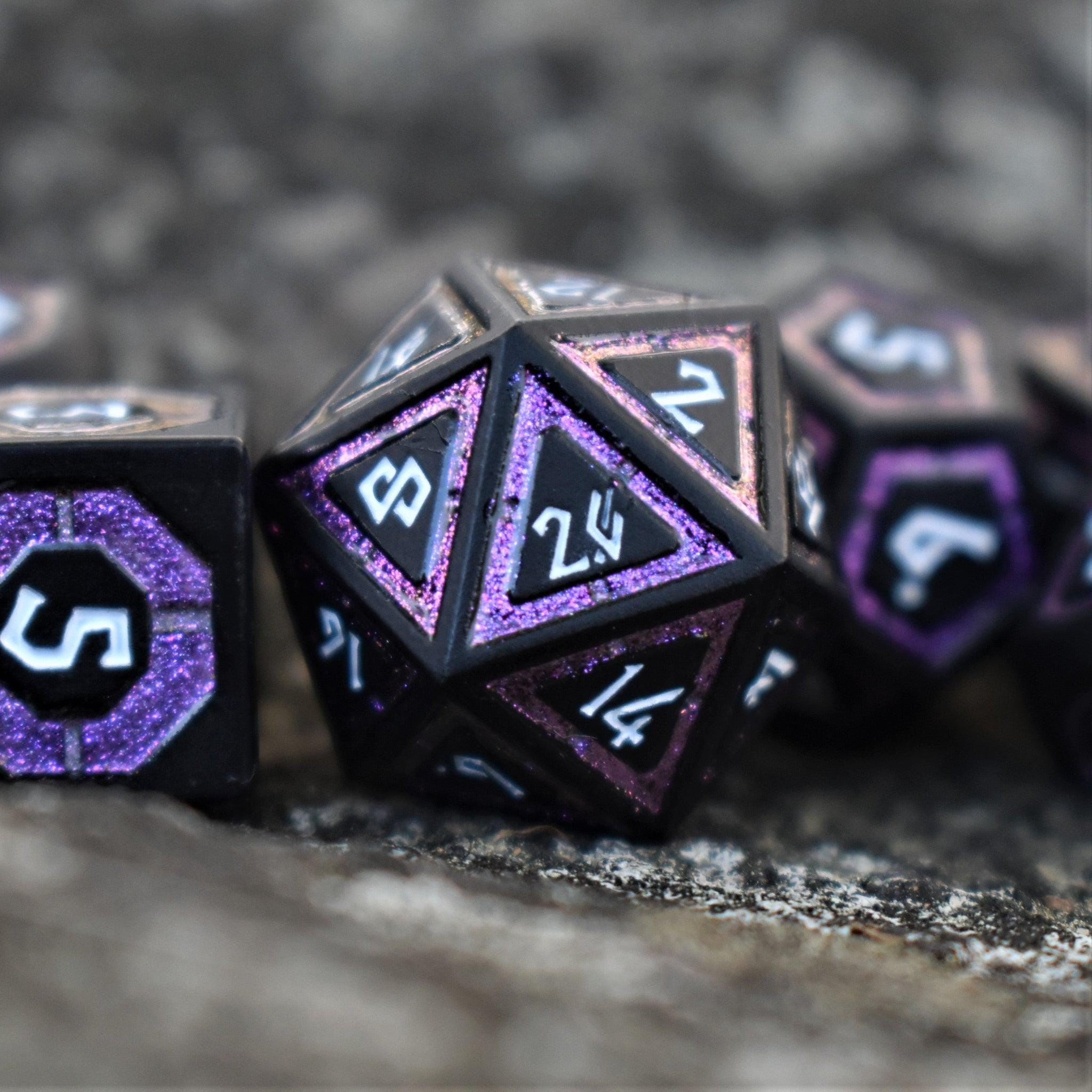 Misty Mountain Gaming Metal Cleric's Shadow Domain Purple And Matte Black Metal Dice Set