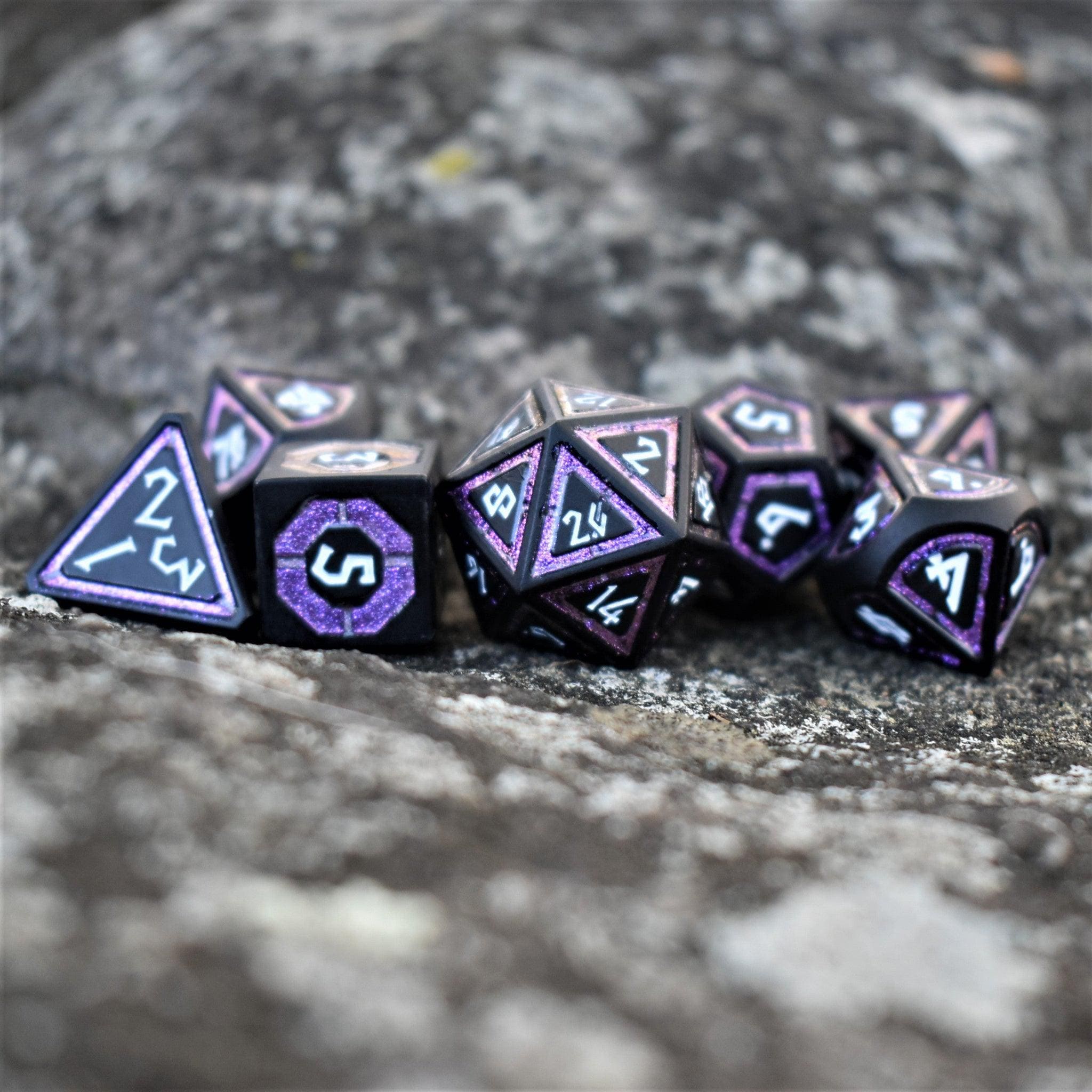 Misty Mountain Gaming Metal Cleric's Shadow Domain Purple And Matte Black Metal Dice Set