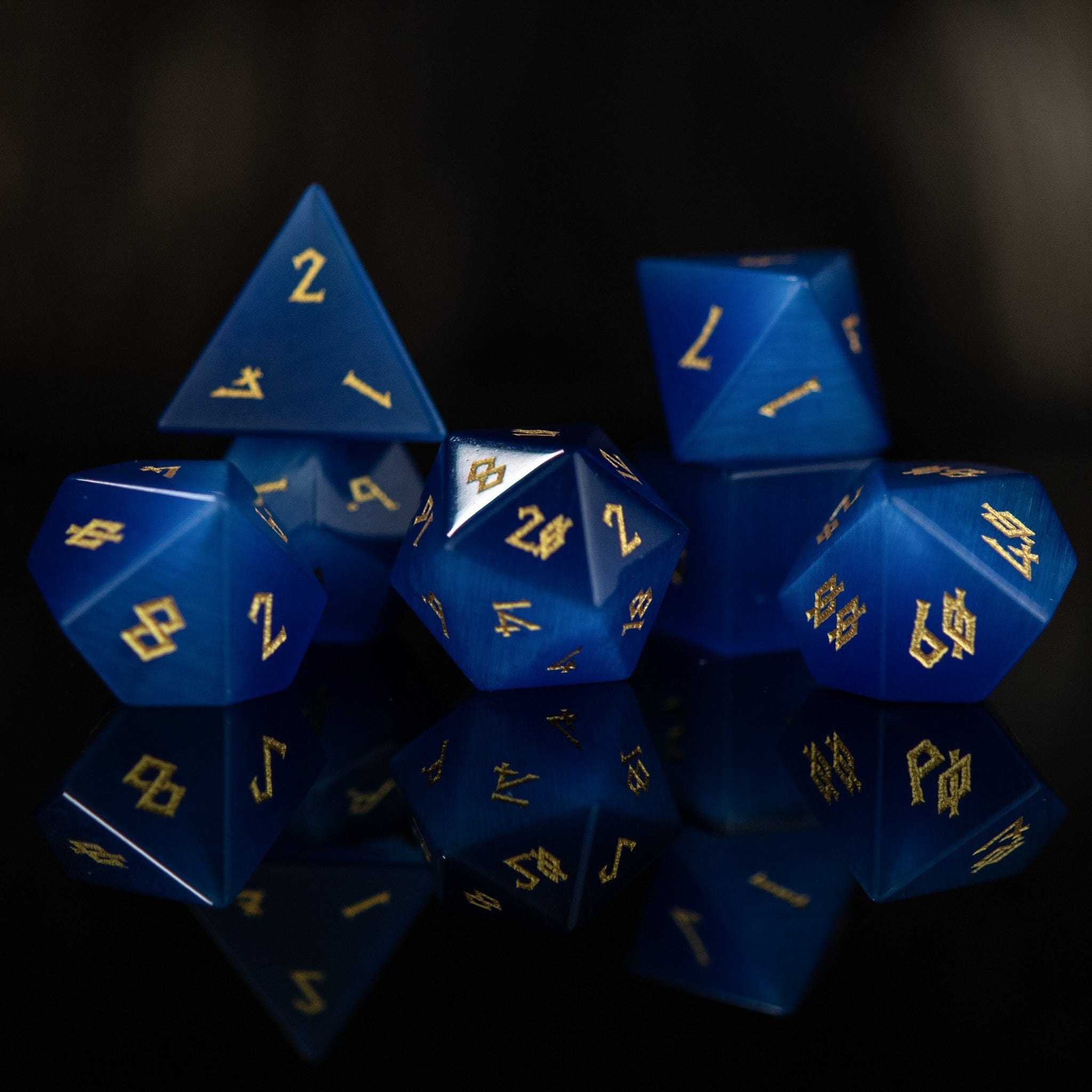 Misty Mountain Gaming Stone/Glass Deep Blue Cat's Eye Stone Dice Set
