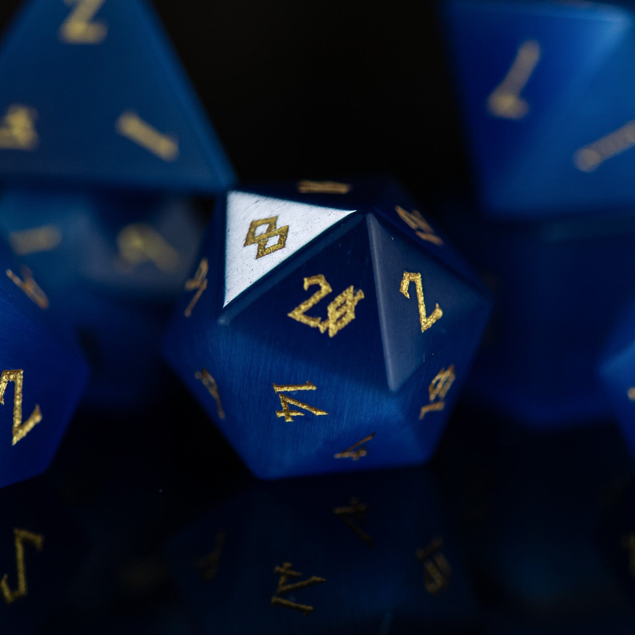 Misty Mountain Gaming Stone/Glass Deep Blue Cat's Eye Stone Dice Set