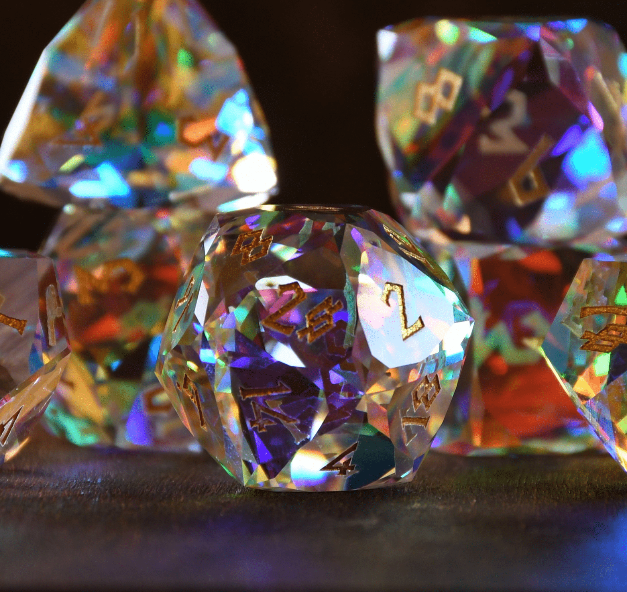 Misty Mountain Gaming Stone/Glass Diamond Prism Multifaceted Glass Dice Set