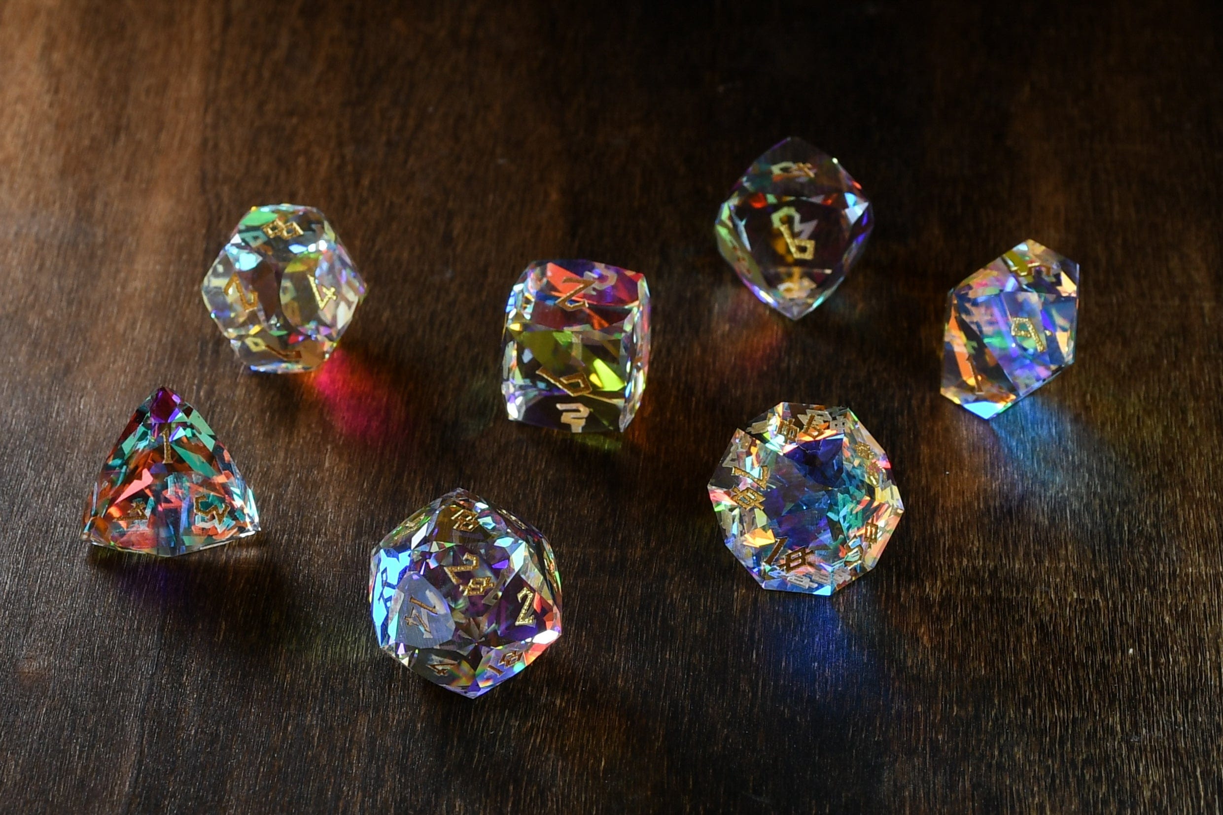 Misty Mountain Gaming Stone/Glass Diamond Prism Multifaceted Glass Dice Set