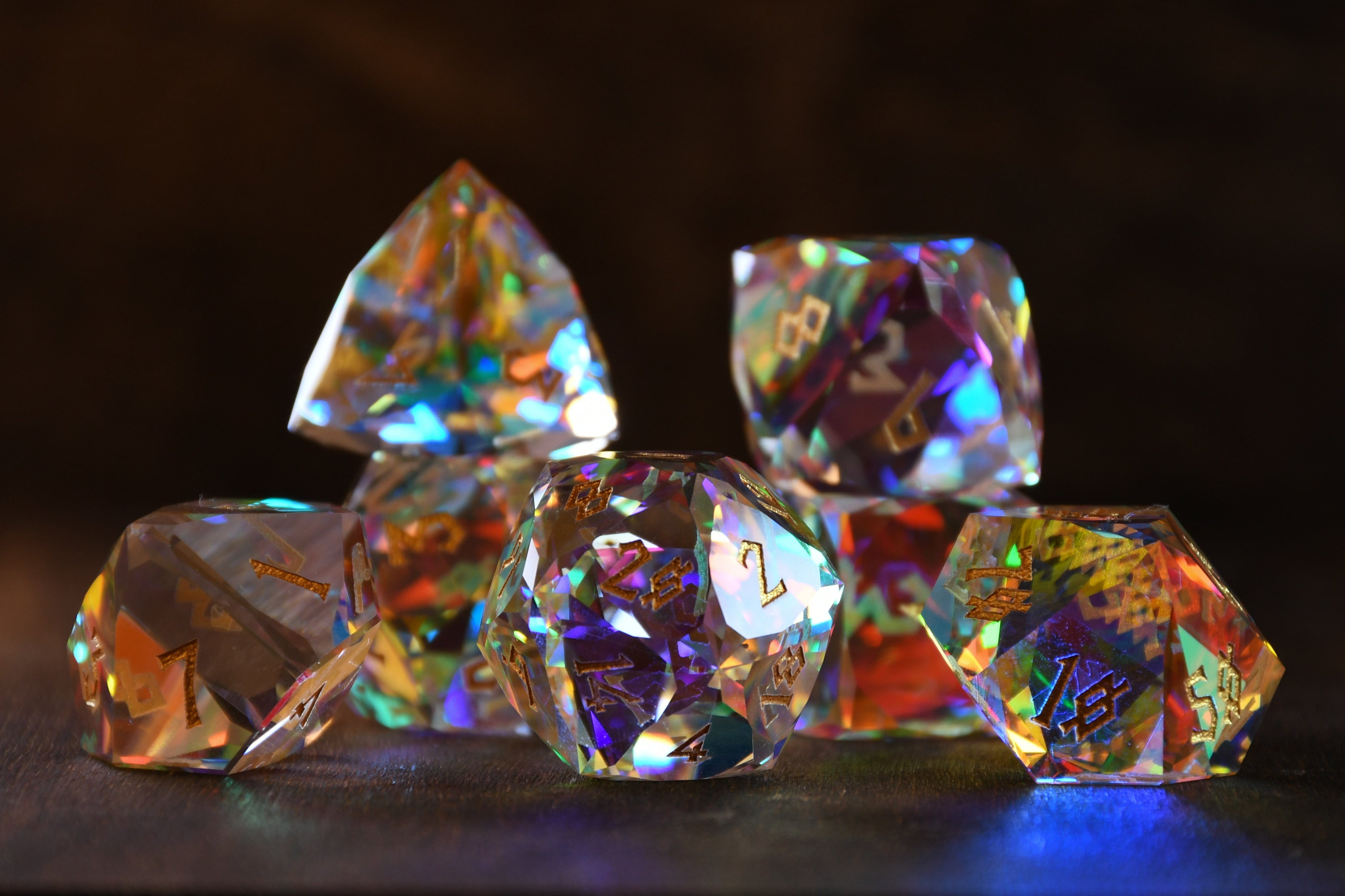 Misty Mountain Gaming Stone/Glass Diamond Prism Multifaceted Glass Dice Set