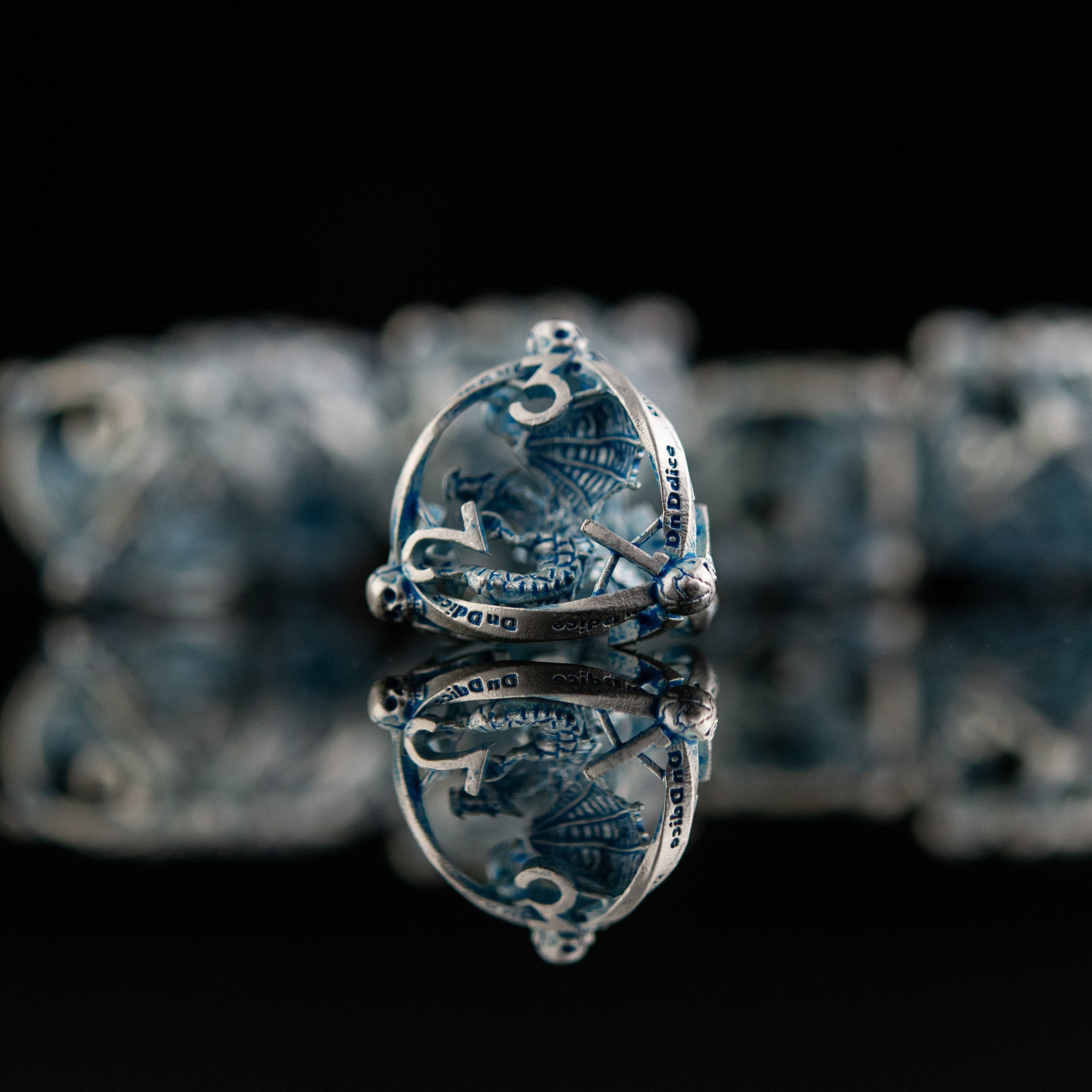 Misty Mountain Gaming hollow Draco Immortui Hollow Metal Dice Set - Aqua and Silver