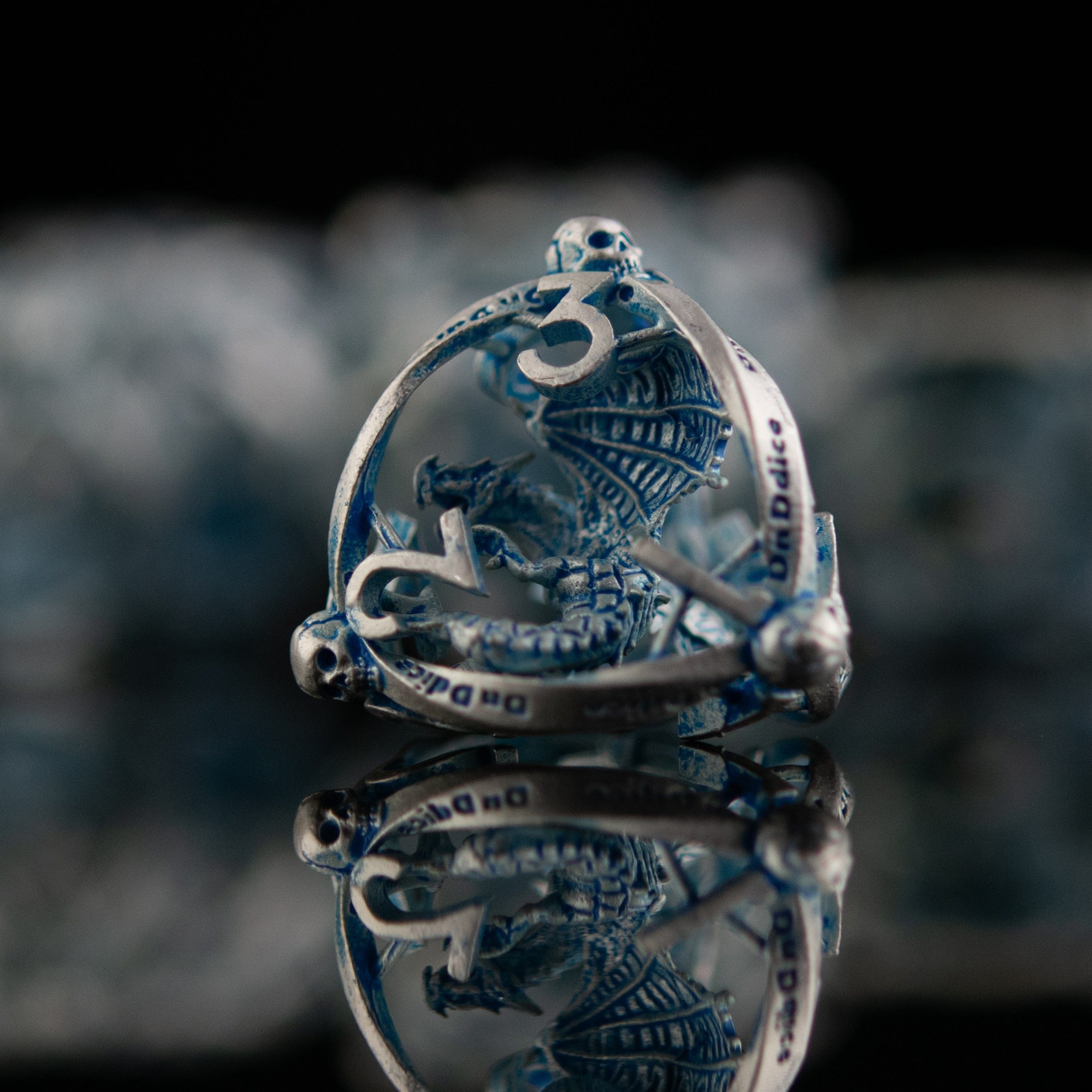 Misty Mountain Gaming hollow Draco Immortui Hollow Metal Dice Set - Aqua and Silver