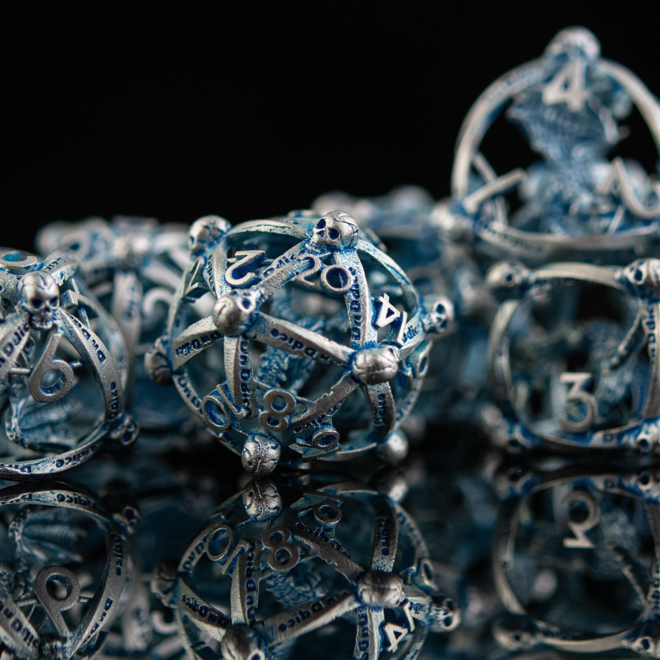 Misty Mountain Gaming hollow Draco Immortui Hollow Metal Dice Set - Aqua and Silver