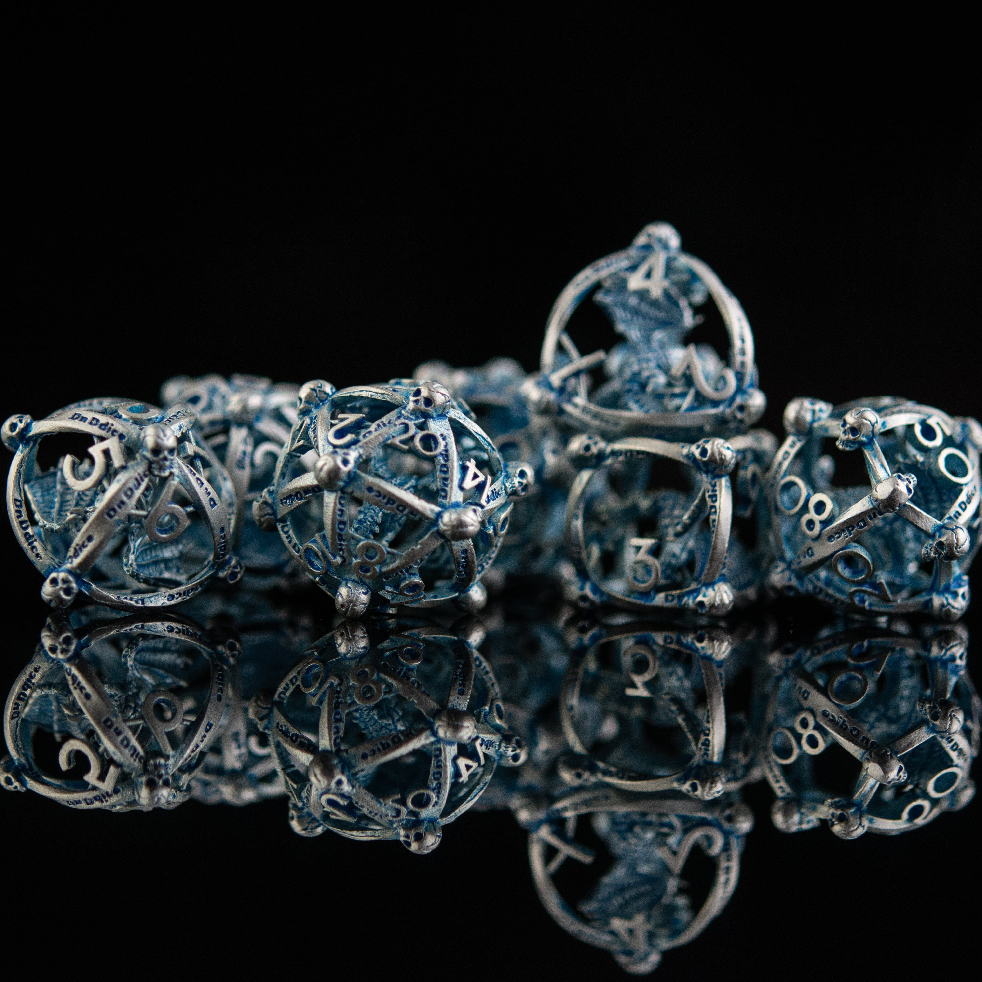 Misty Mountain Gaming hollow Draco Immortui Hollow Metal Dice Set - Aqua and Silver