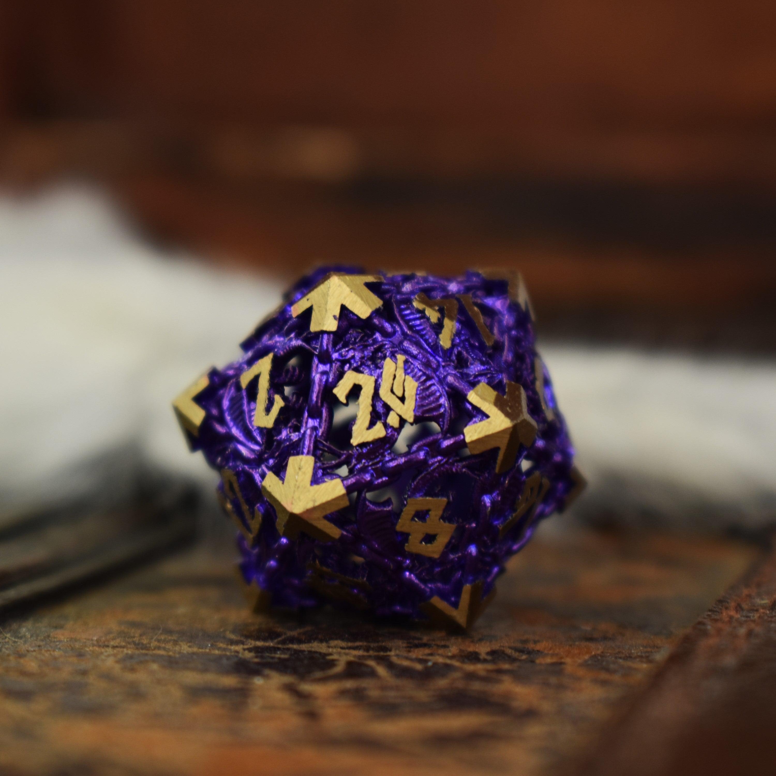 Misty Mountain Gaming hollow Dragon's Lair Hollow Metal Dice Set - Purple