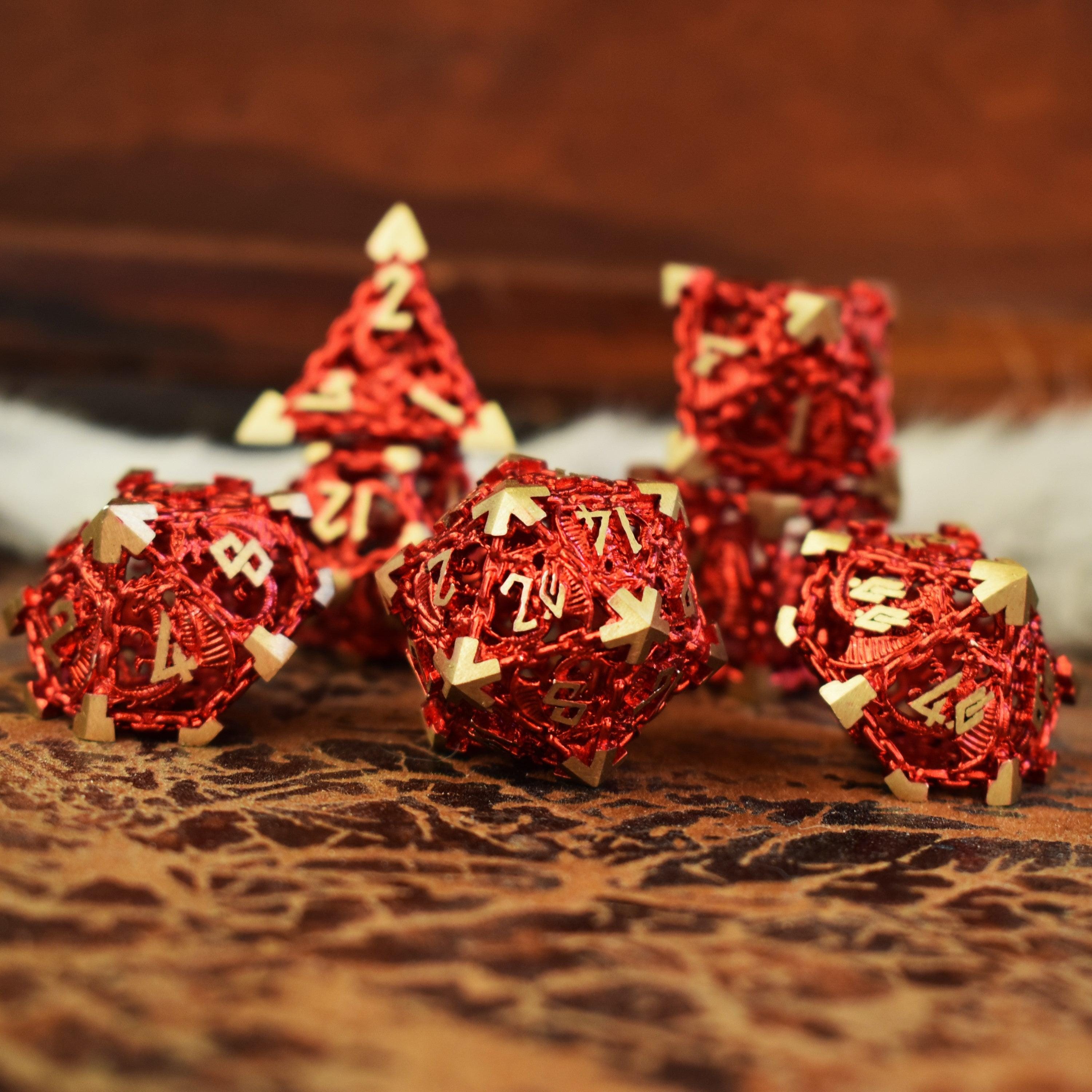 Misty Mountain Gaming hollow Dragon's Lair Hollow Metal Dice Set - Red