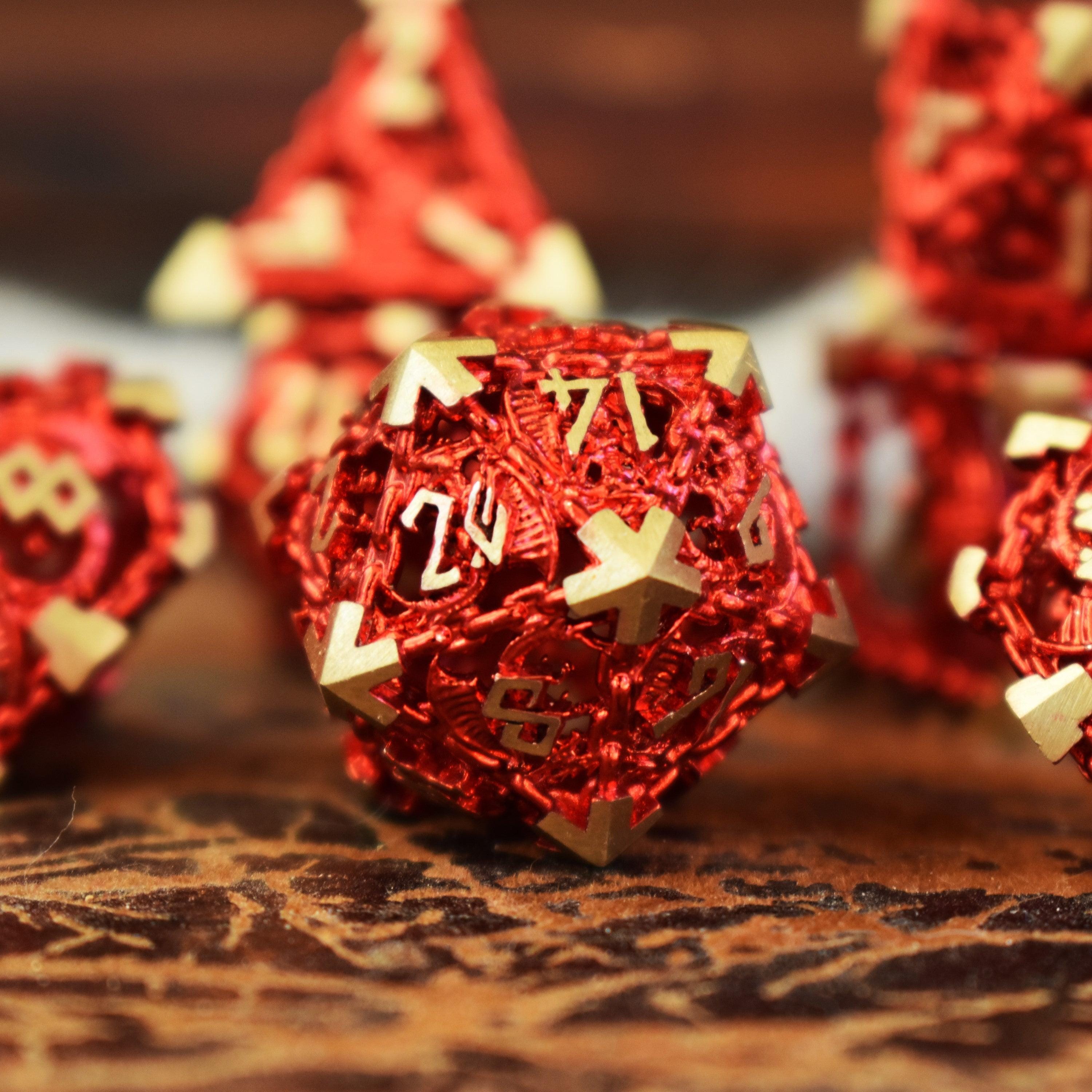 Misty Mountain Gaming hollow Dragon's Lair Hollow Metal Dice Set - Red