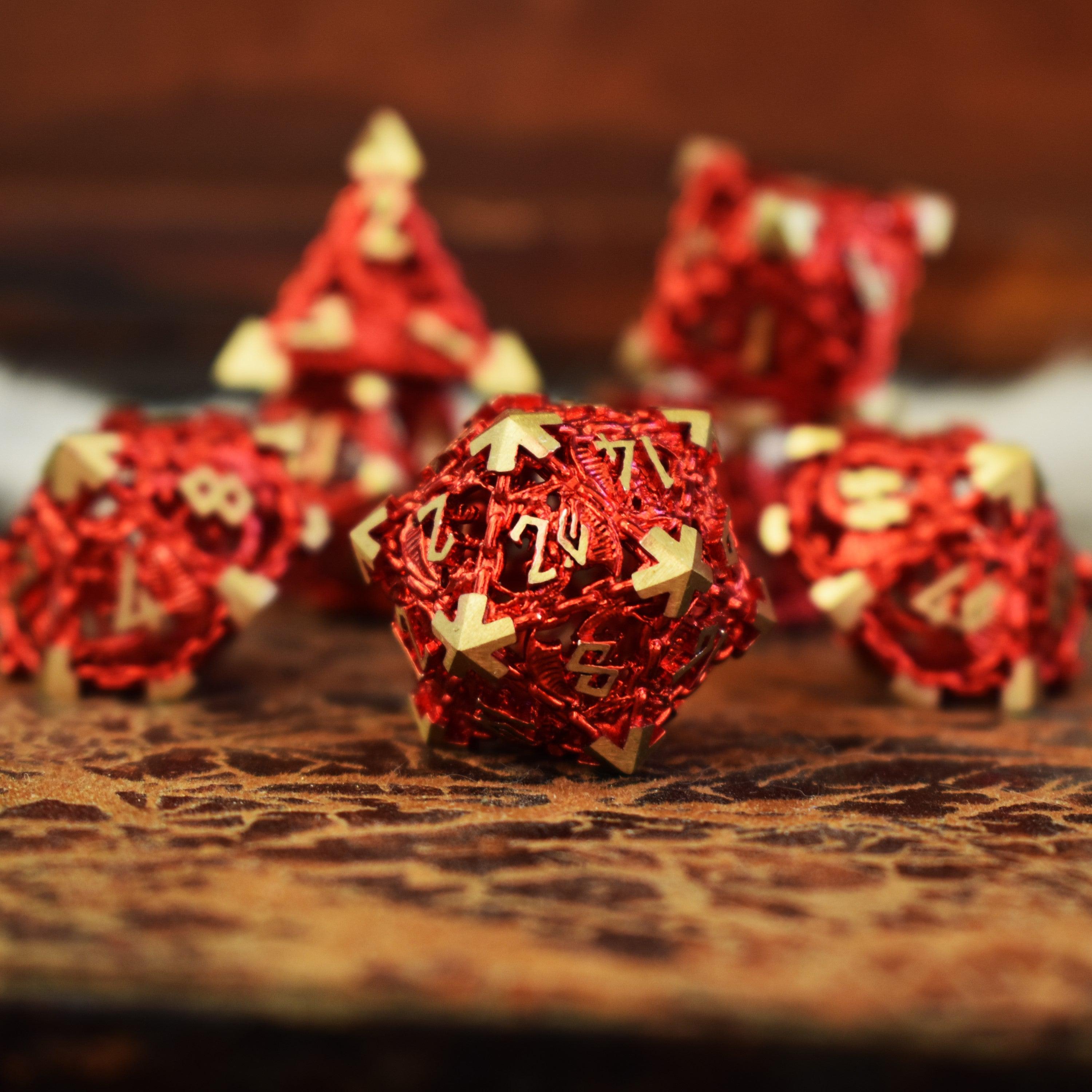 Misty Mountain Gaming hollow Dragon's Lair Hollow Metal Dice Set - Red