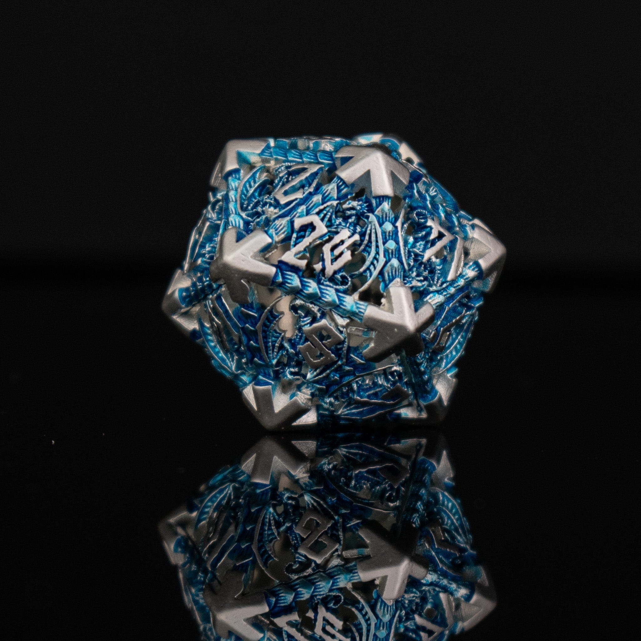 Misty Mountain Gaming hollow Dragonguard Hollow Metal Dice Set - Azure and Silver