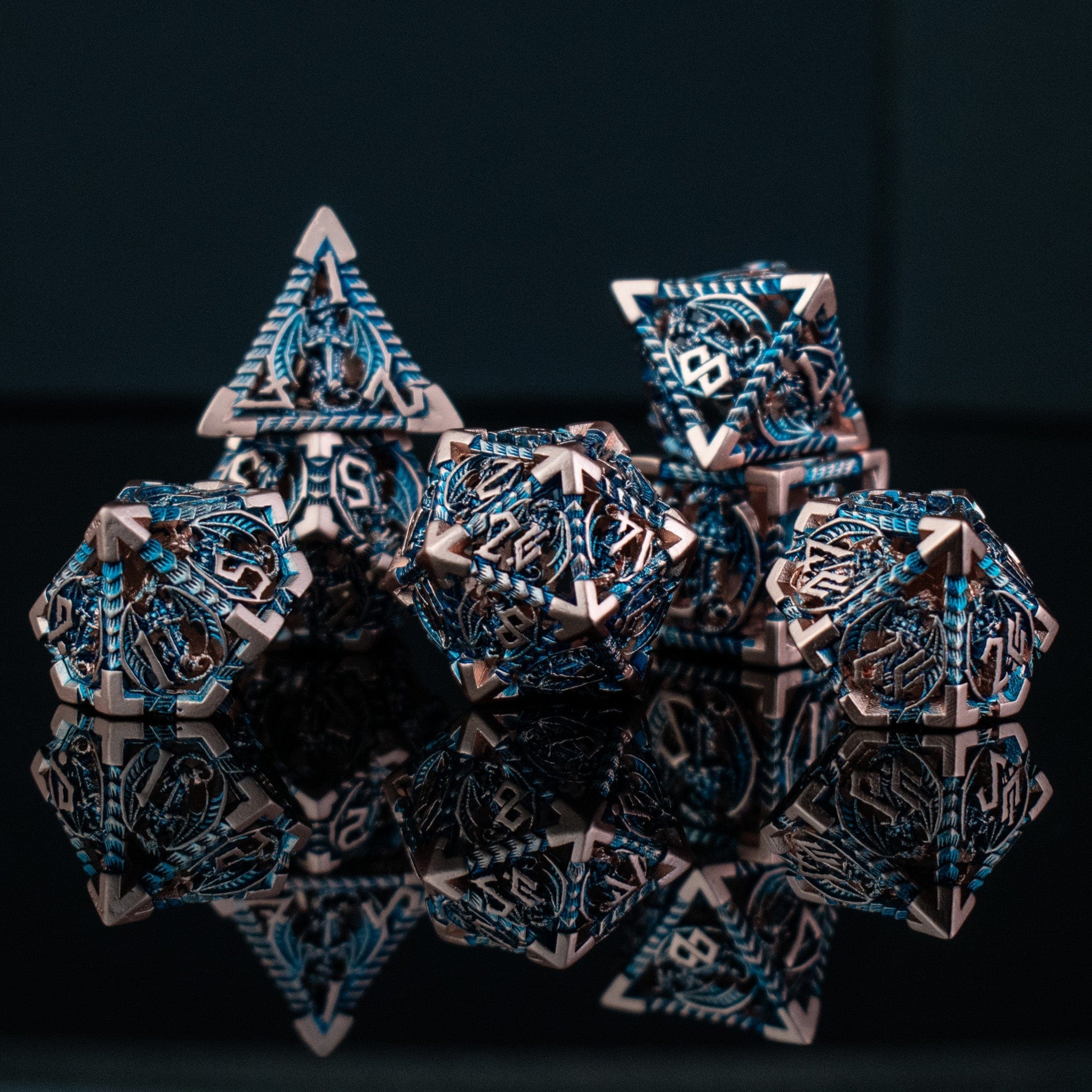 Misty Mountain Gaming hollow Dragonguard Hollow Metal Dice Set - Cobalt and Bronze