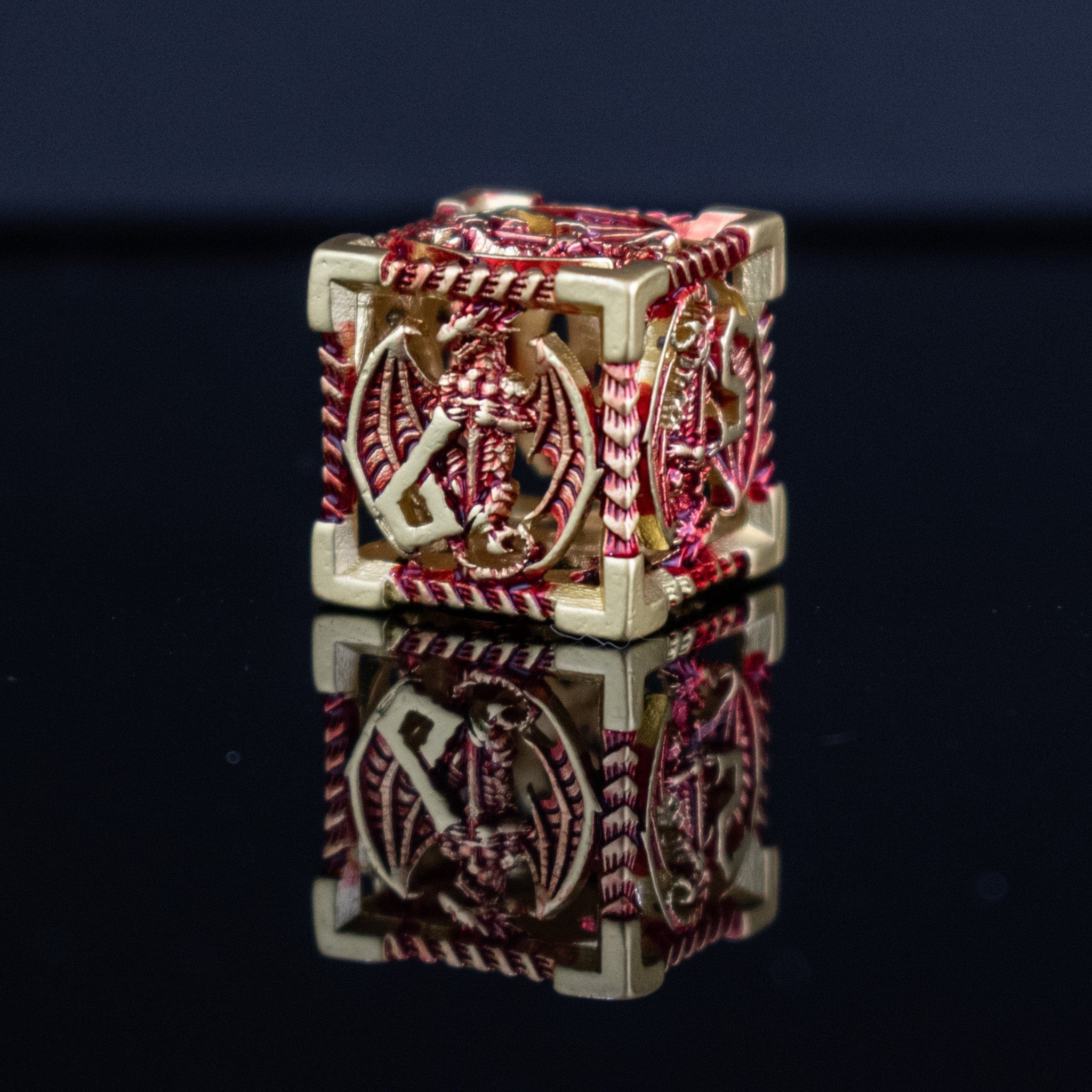Misty Mountain Gaming hollow Dragonguard Hollow Metal Dice Set - Crimson and Gold