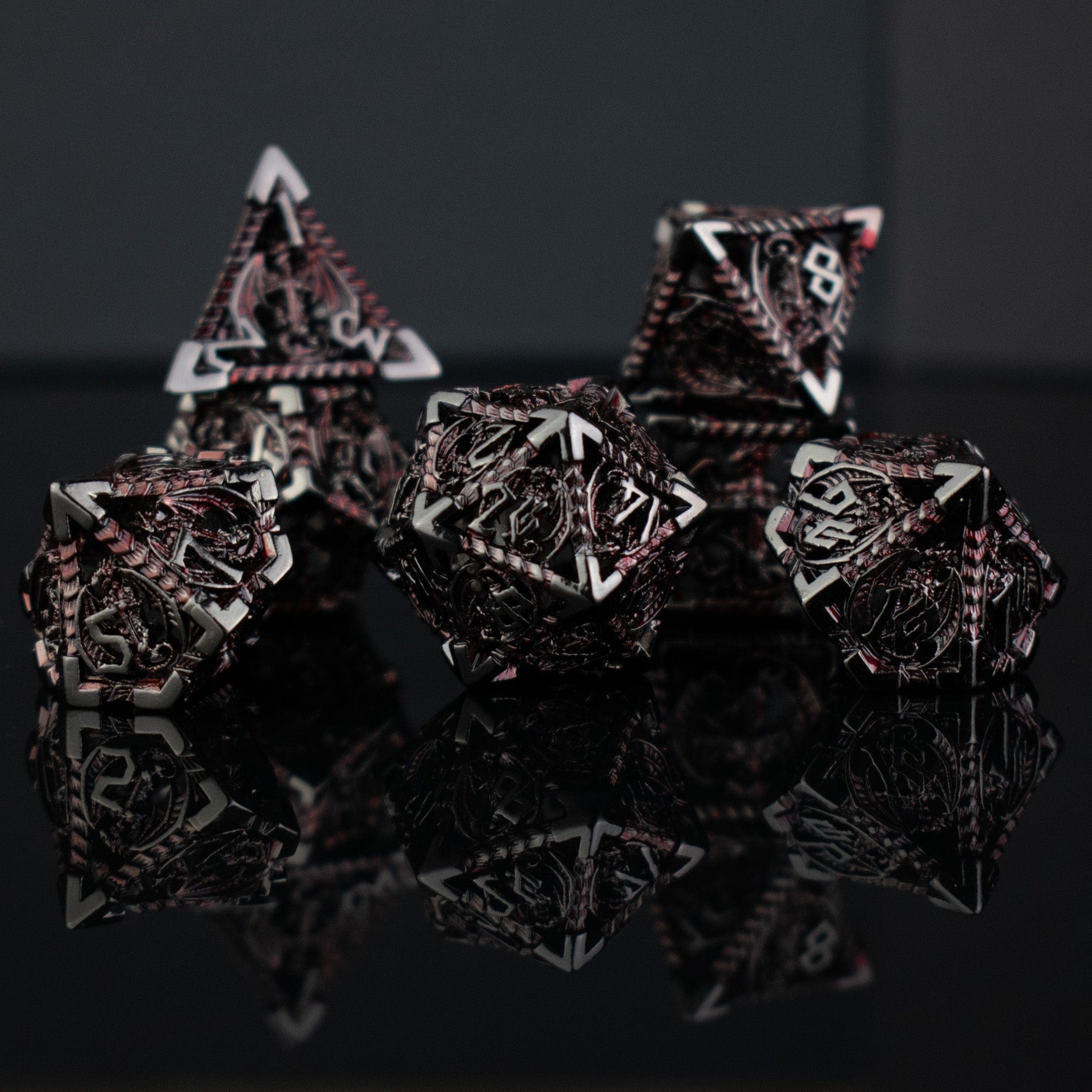 Misty Mountain Gaming hollow Dragonguard Hollow Metal Dice Set - Crimson and Shadow