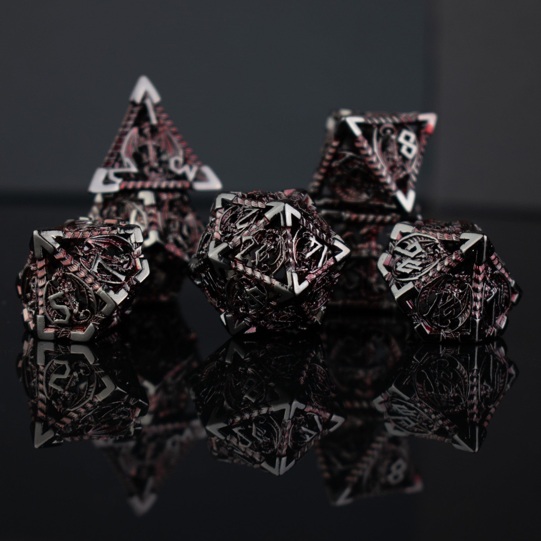 Misty Mountain Gaming hollow Dragonguard Hollow Metal Dice Set - Crimson and Shadow