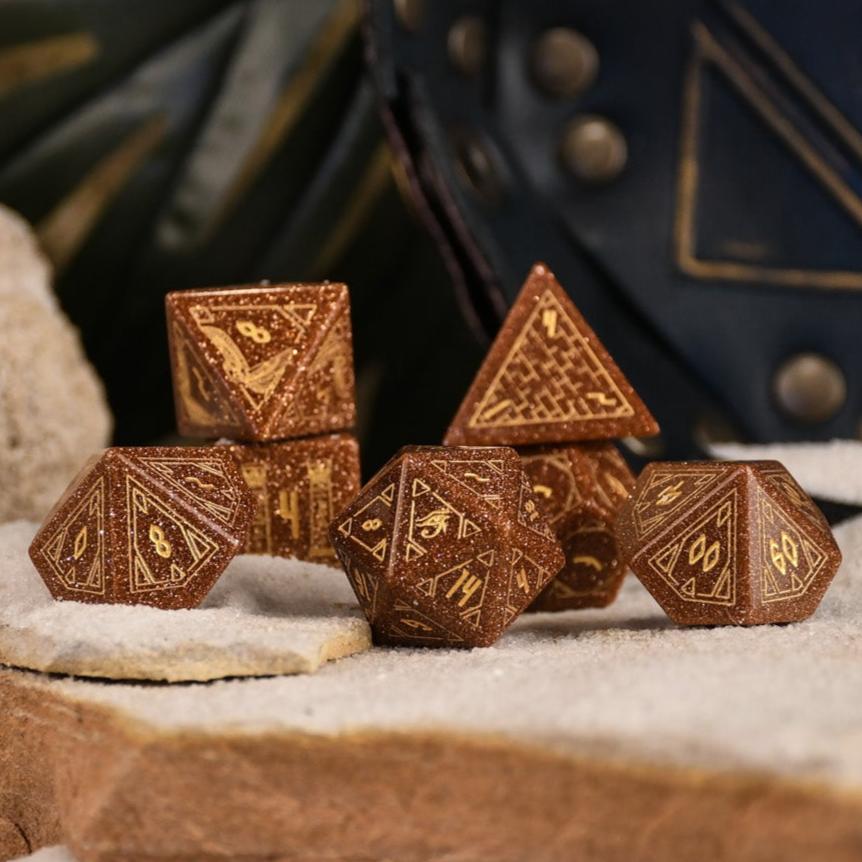 Misty Mountain Gaming Dice Egyptian Gold Sandstone Stone Dice Set - Dice Around the World Collection