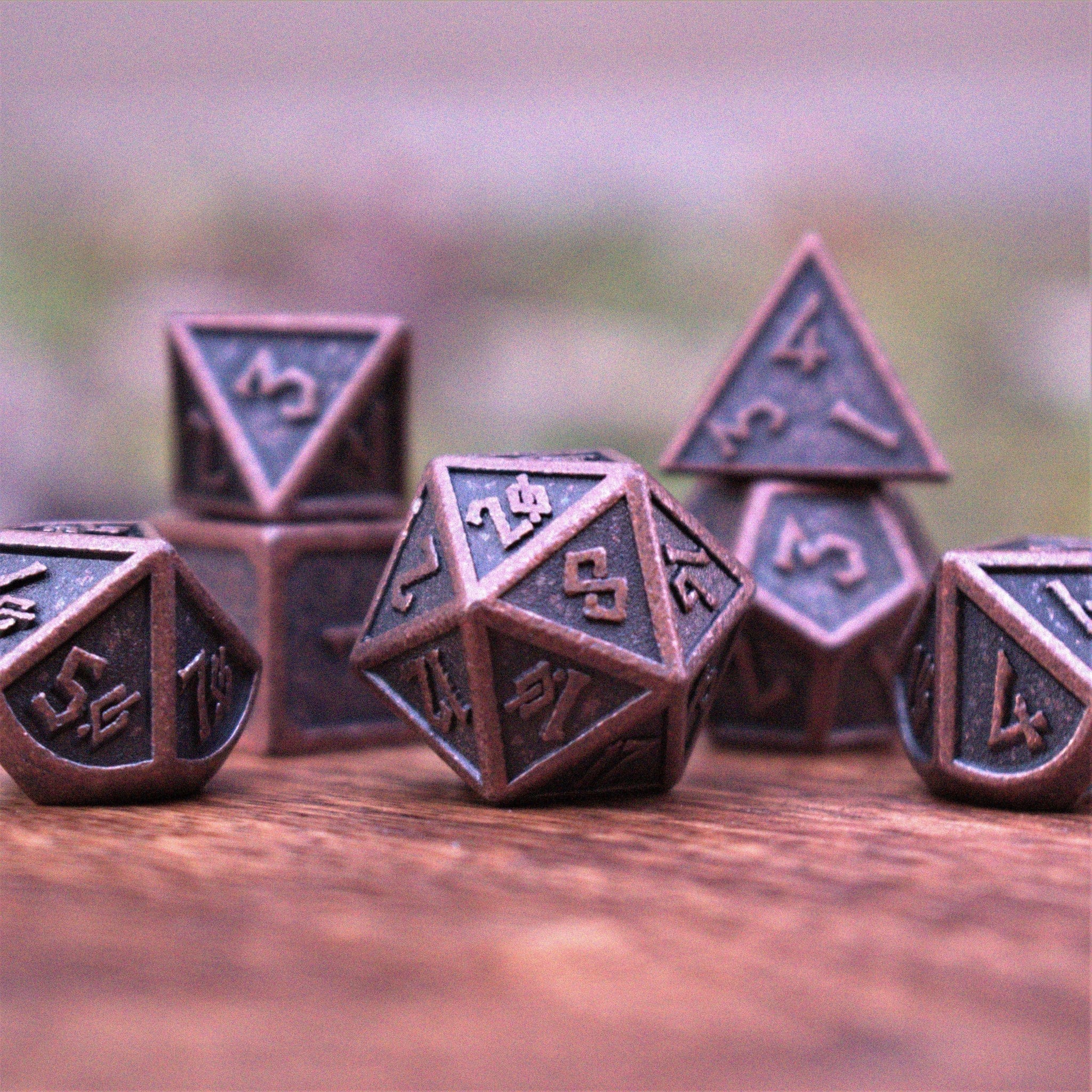 Misty Mountain Gaming Metal Elder Runes Battle-Worn Bronze Metal Dice Set