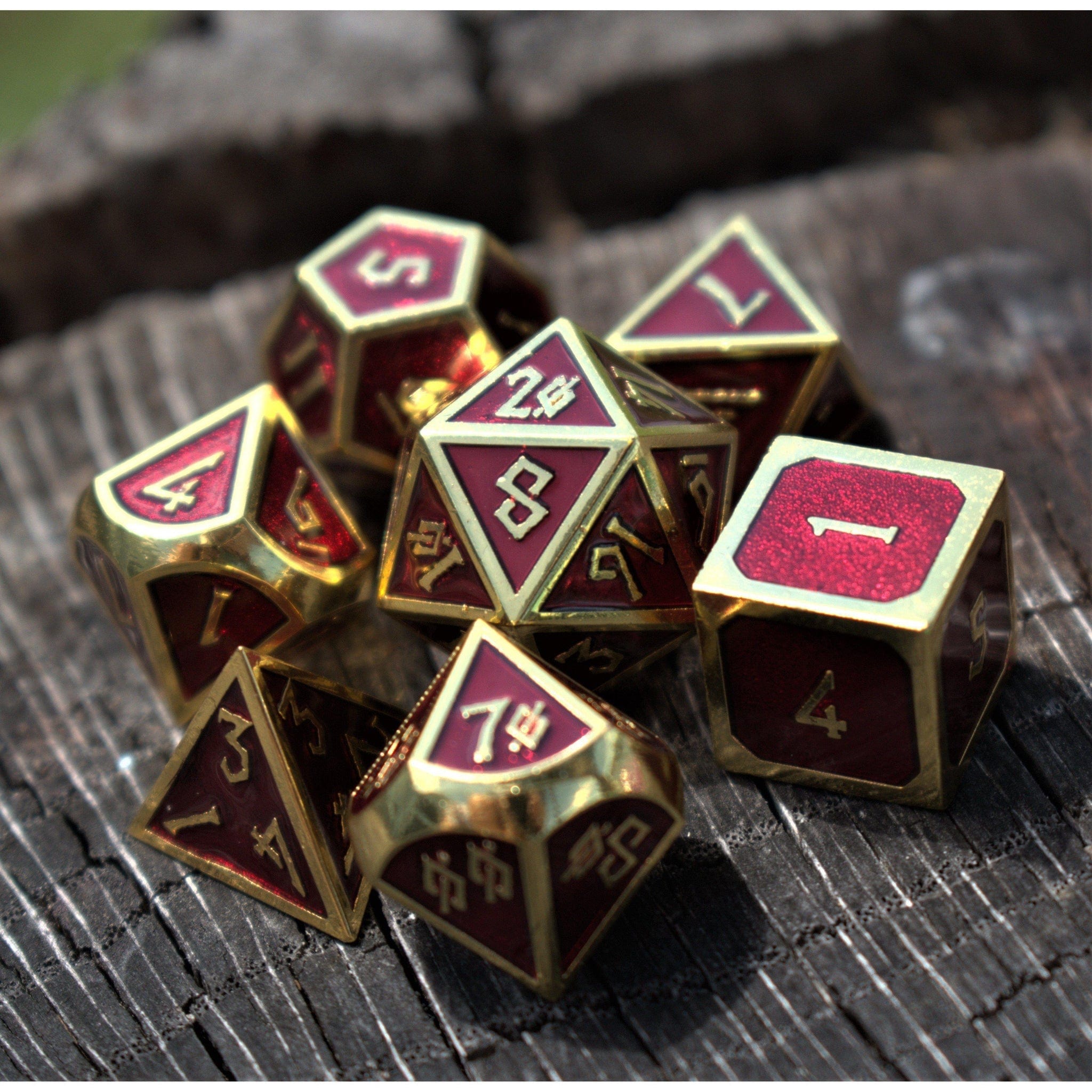 Misty Mountain Gaming Metal Elder Runes Crimson Blood And Gold Metal Dice Set