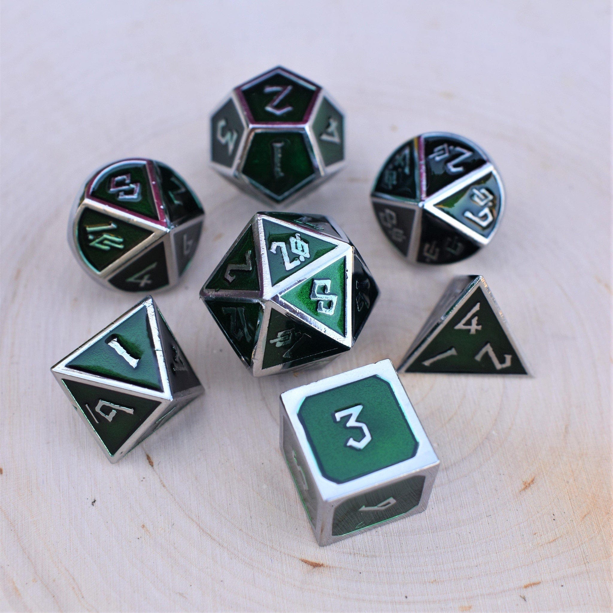 Misty Mountain Gaming Metal Elder Runes Emerald And Silver Metal Dice Set