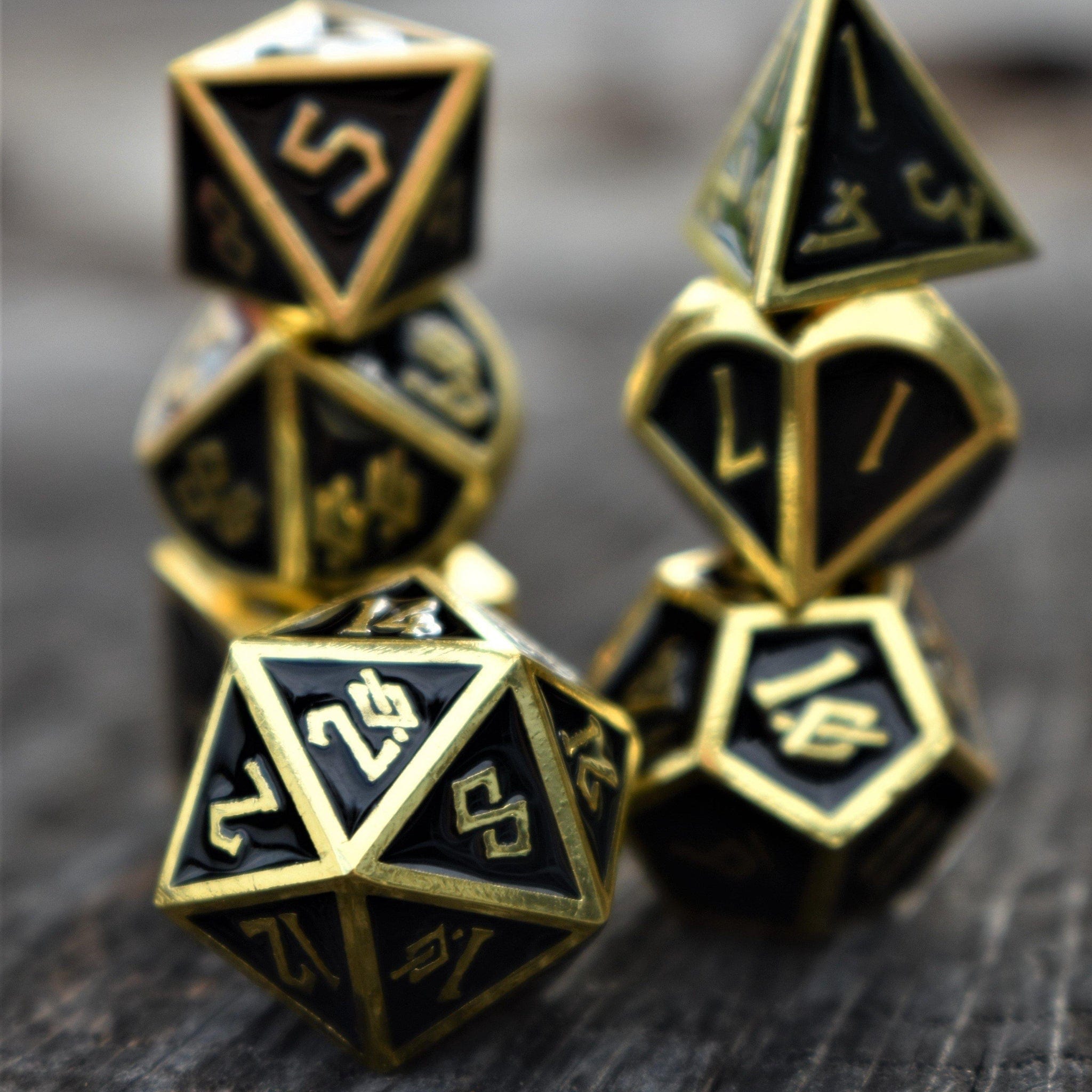 Misty Mountain Gaming Metal Elder Runes Gold And Shadow Metal Dice Set