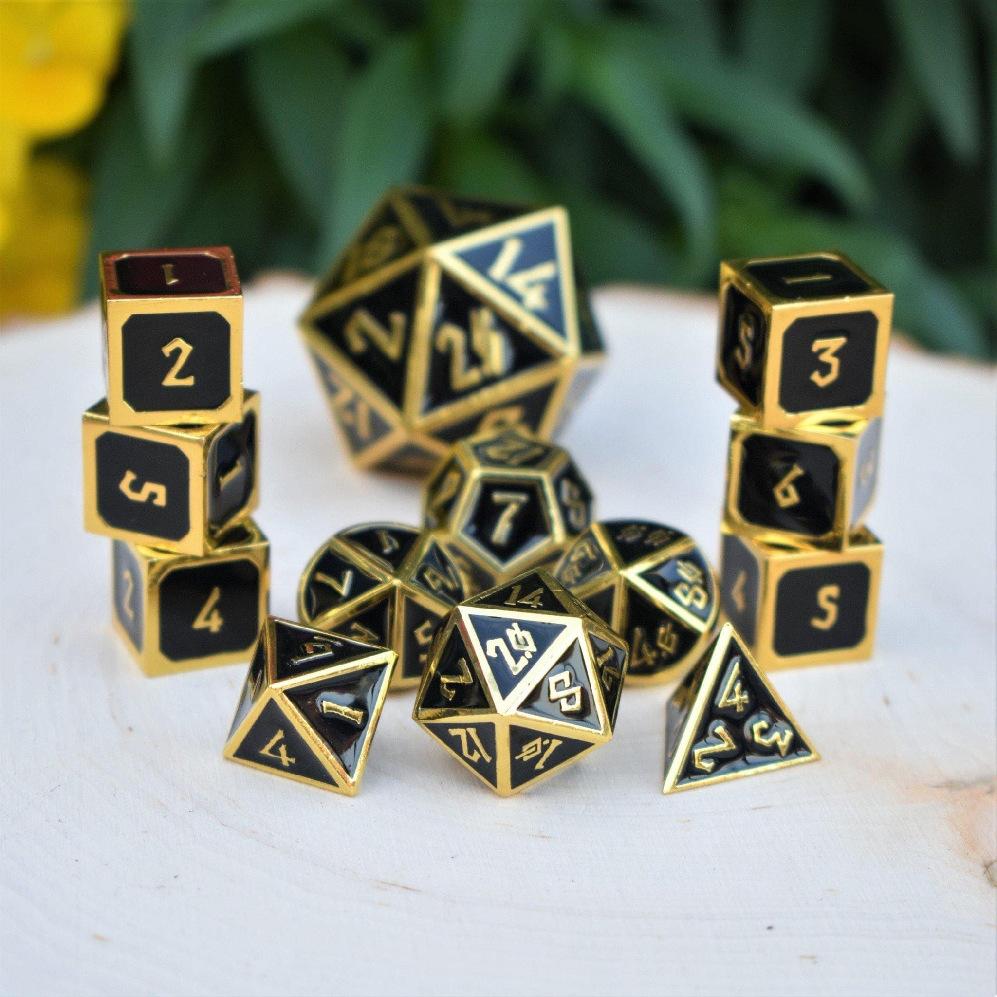 Misty Mountain Gaming Metal Elder Runes Gold And Shadow Metal Dice Set