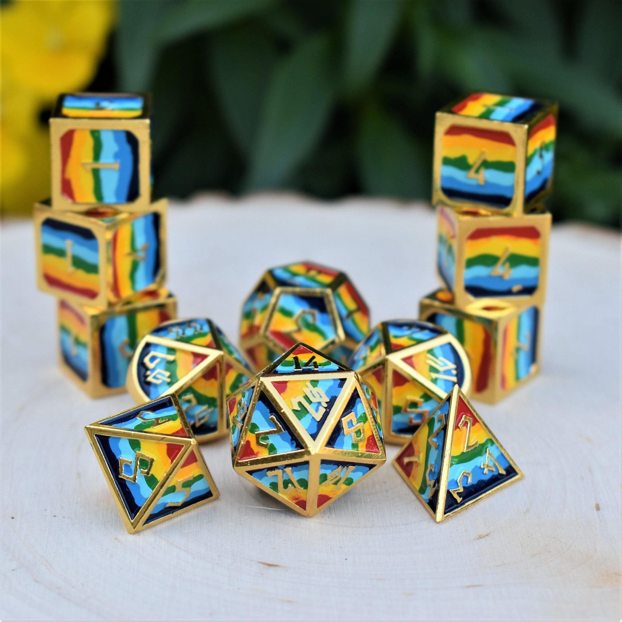 Misty Mountain Gaming Metal Elder Runes Pride And Gold Metal Dice Set