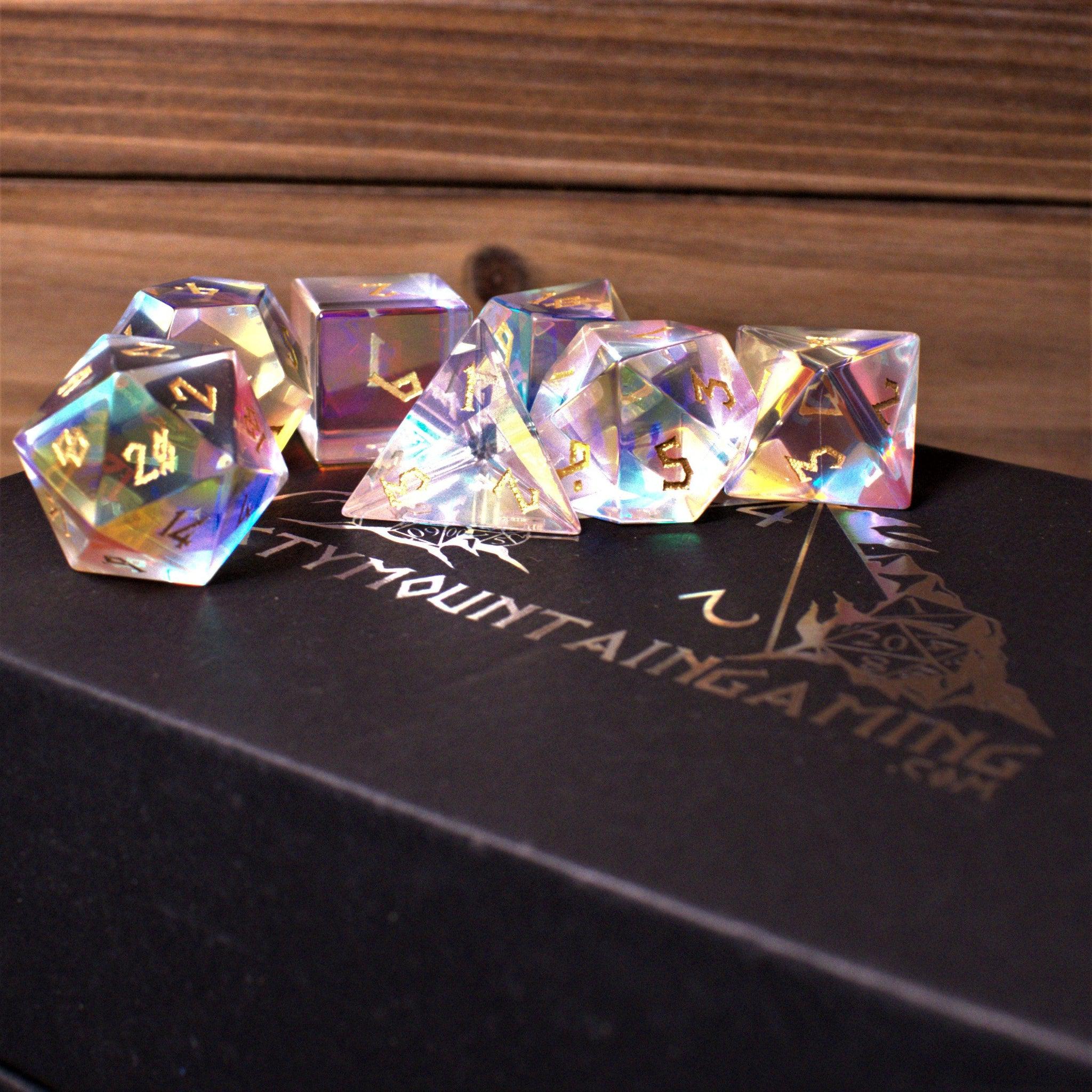 Misty Mountain Gaming Stone/Glass Elder Runes Prism Glass Dice Set