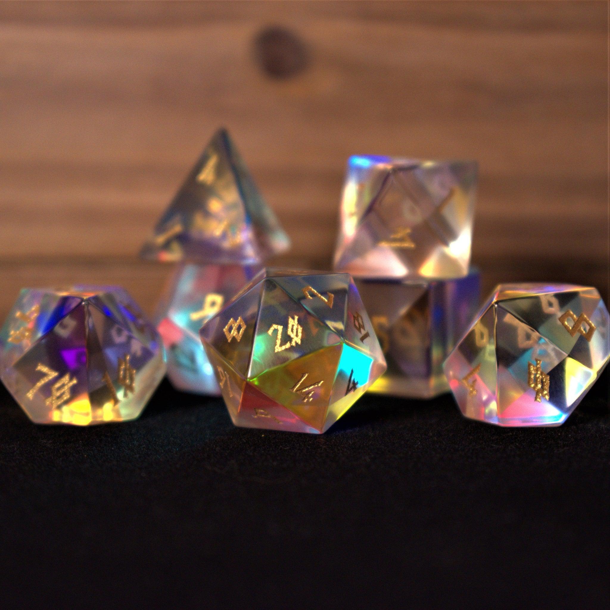 Misty Mountain Gaming Stone/Glass Elder Runes Prism Glass Dice Set