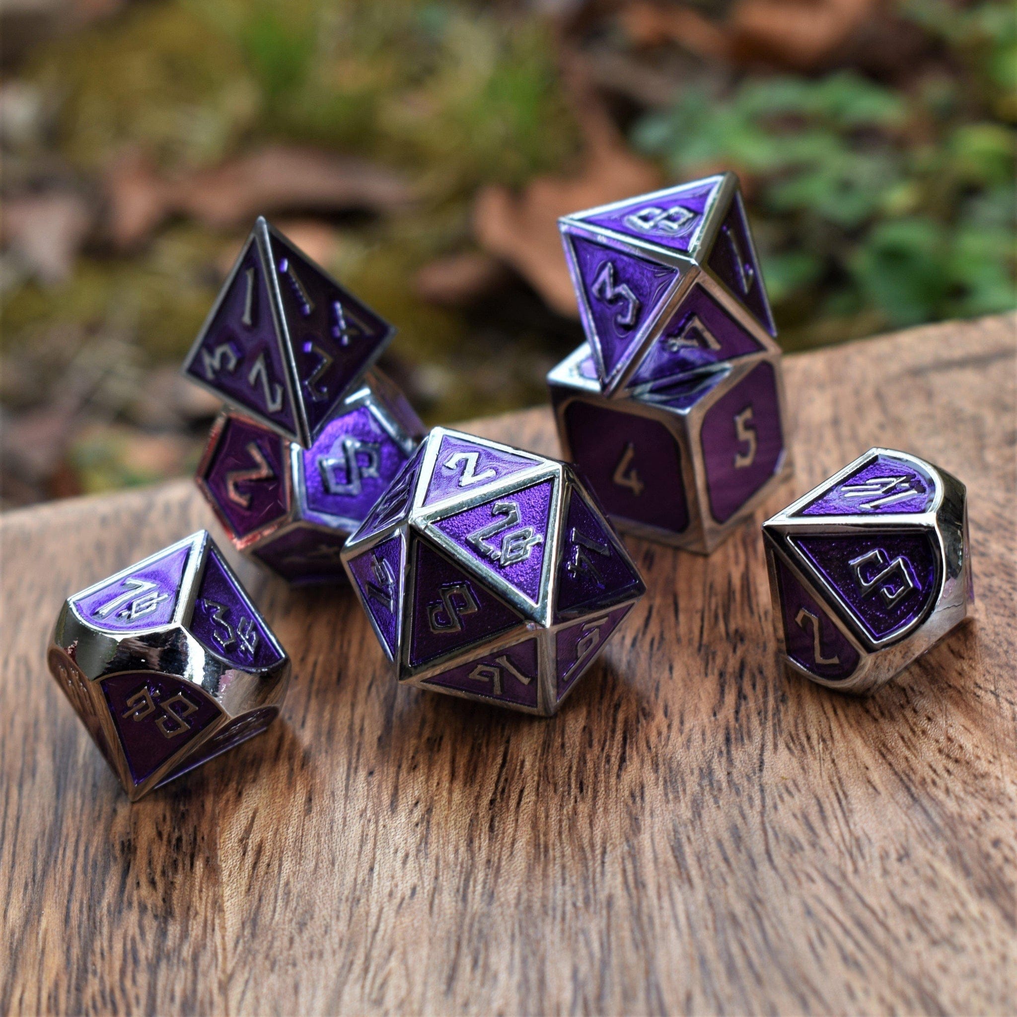 Misty Mountain Gaming Metal Elder Runes Purple And Silver Metal Dice Set