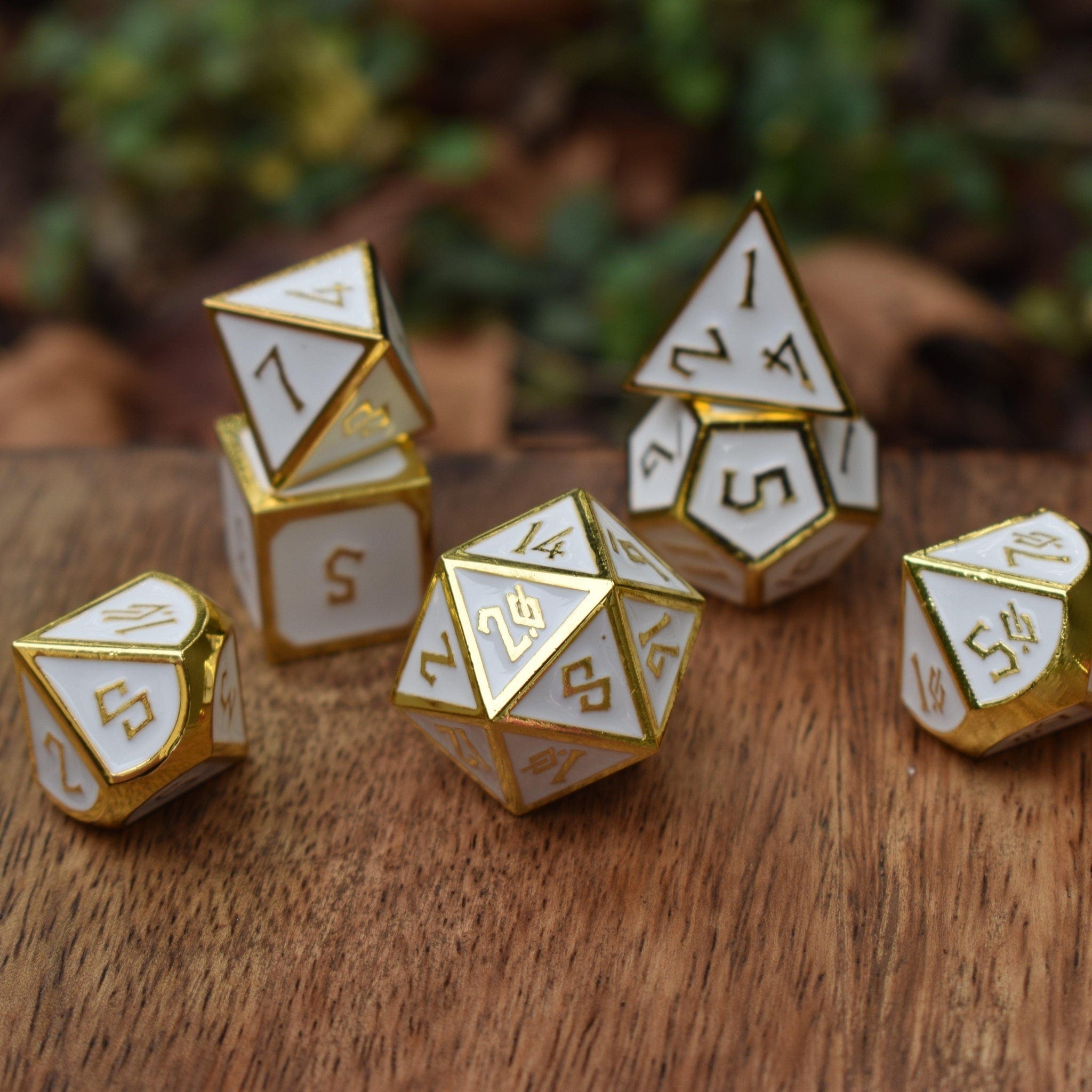 Misty Mountain Gaming Metal Elder Runes White And Gold Metal Dice Set