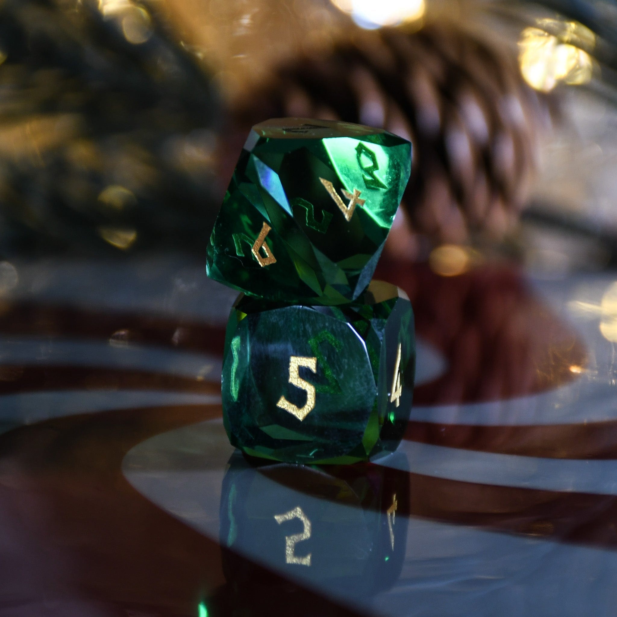 Misty Mountain Gaming Stone/Glass Emerald Multifaceted Glass Dice Set