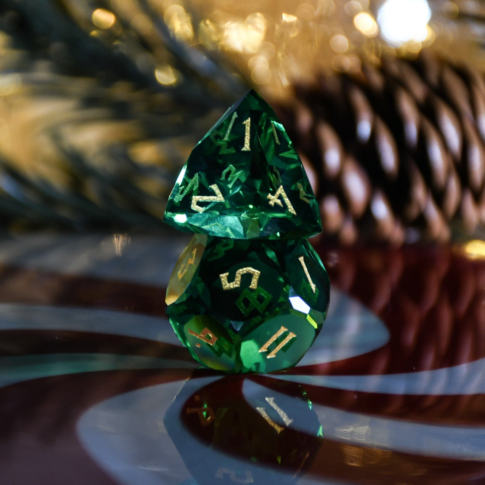 Misty Mountain Gaming Stone/Glass Emerald Multifaceted Glass Dice Set