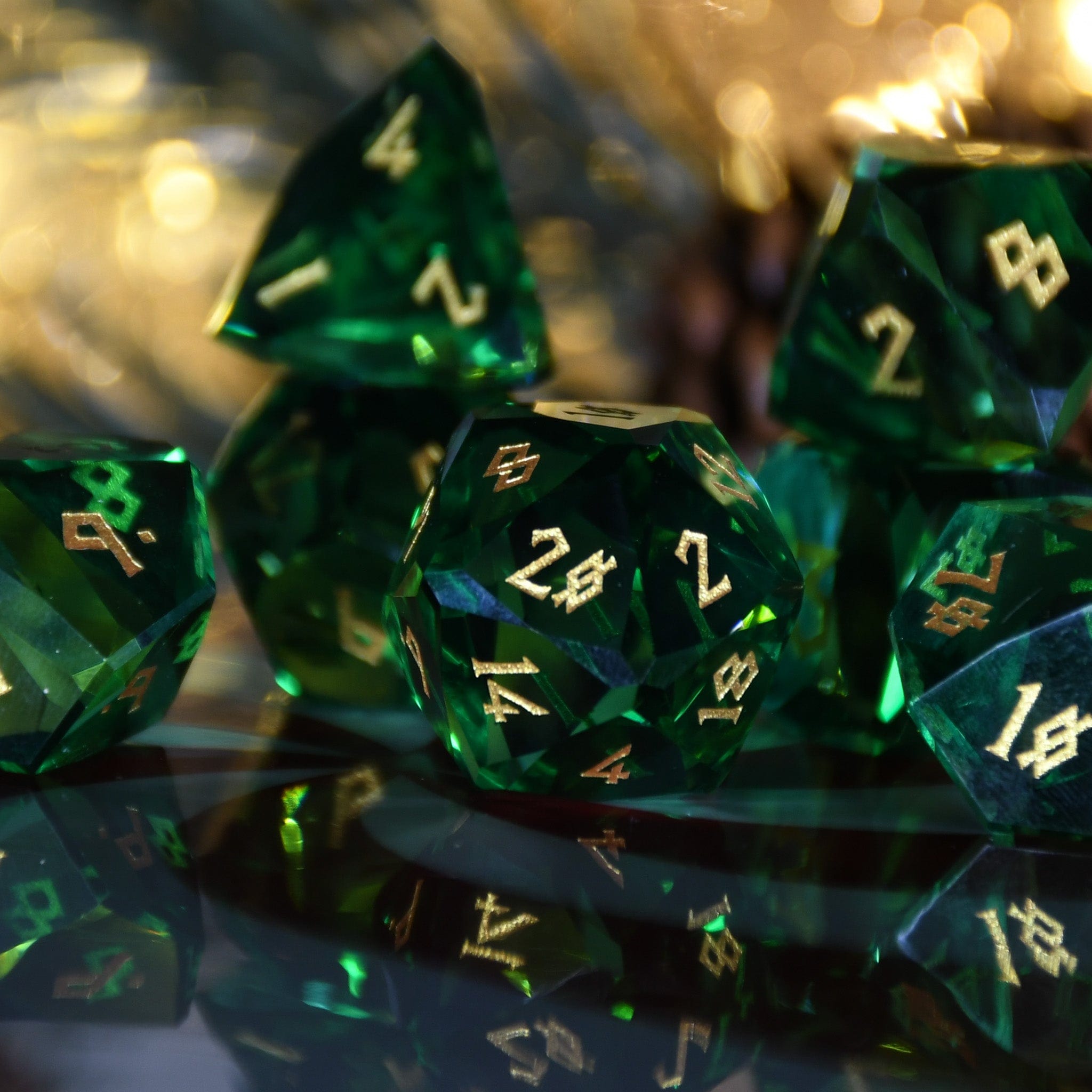 Misty Mountain Gaming Stone/Glass Emerald Multifaceted Glass Dice Set