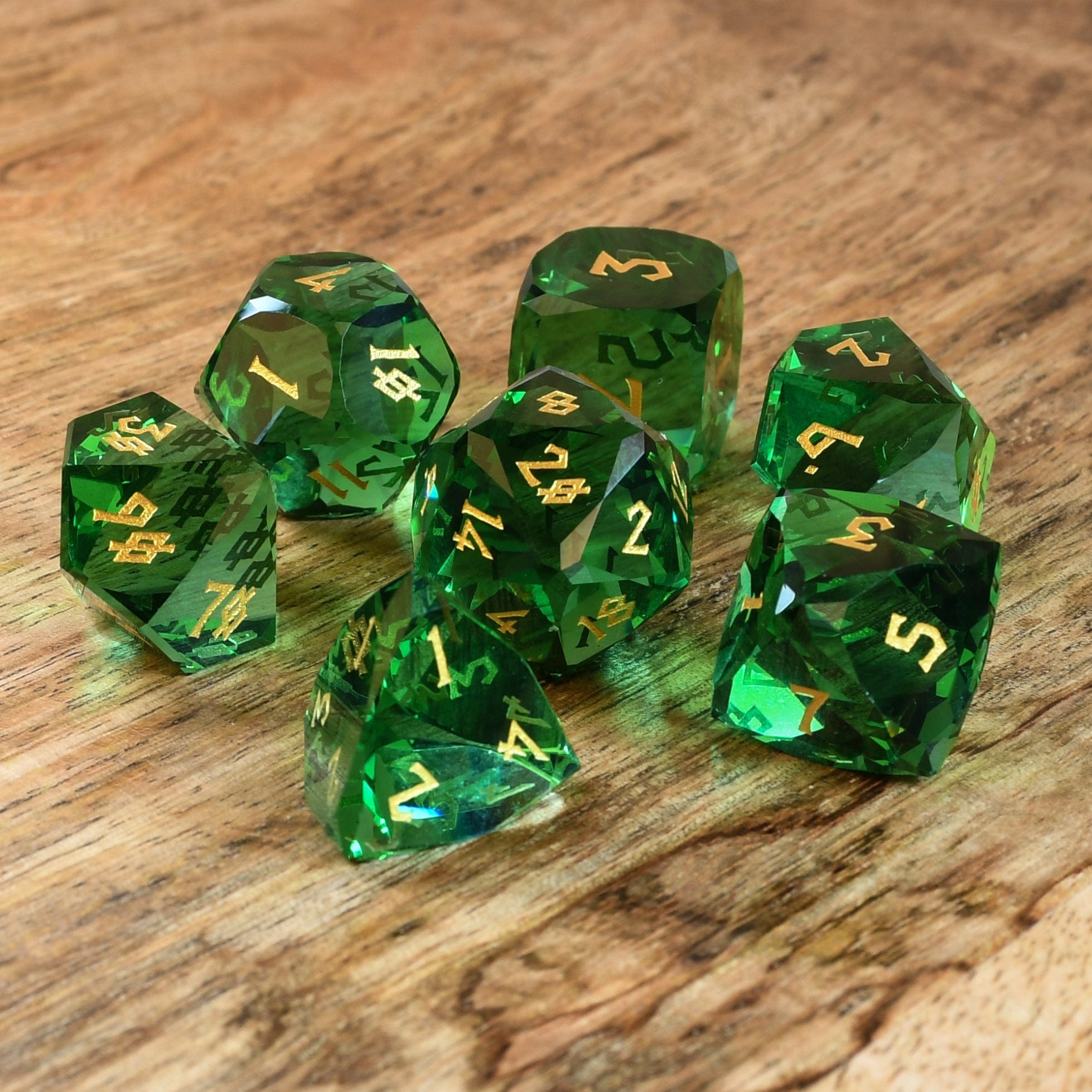 Misty Mountain Gaming Stone/Glass Emerald Multifaceted Glass Dice Set