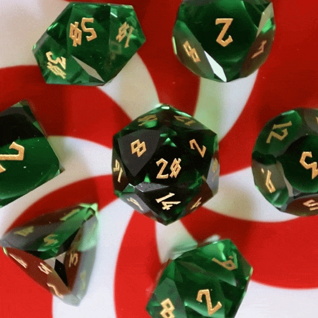 Misty Mountain Gaming Stone/Glass Emerald Multifaceted Glass Dice Set
