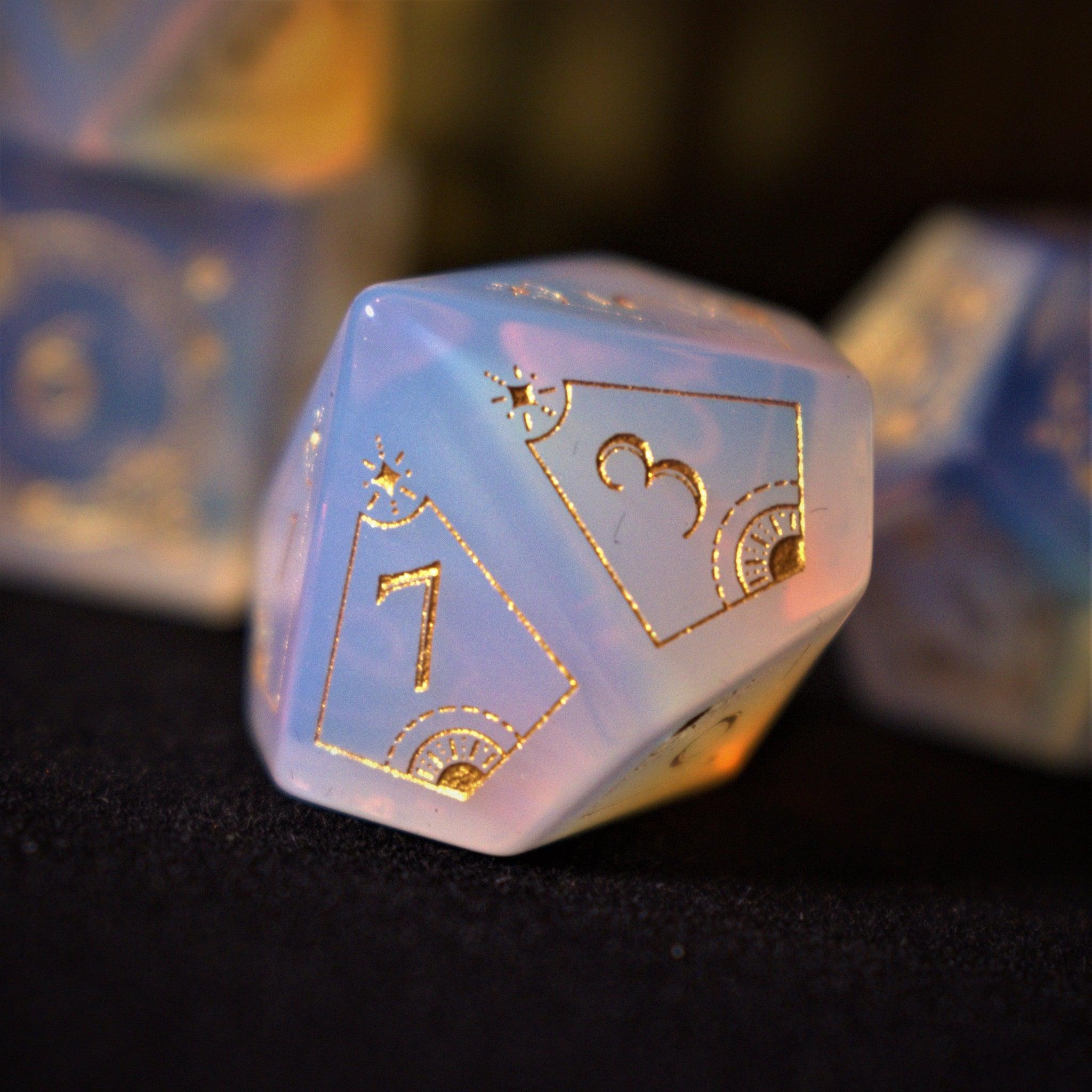 Misty Mountain Gaming Stone/Glass Fabled Mark Opalite Stone Dice Set