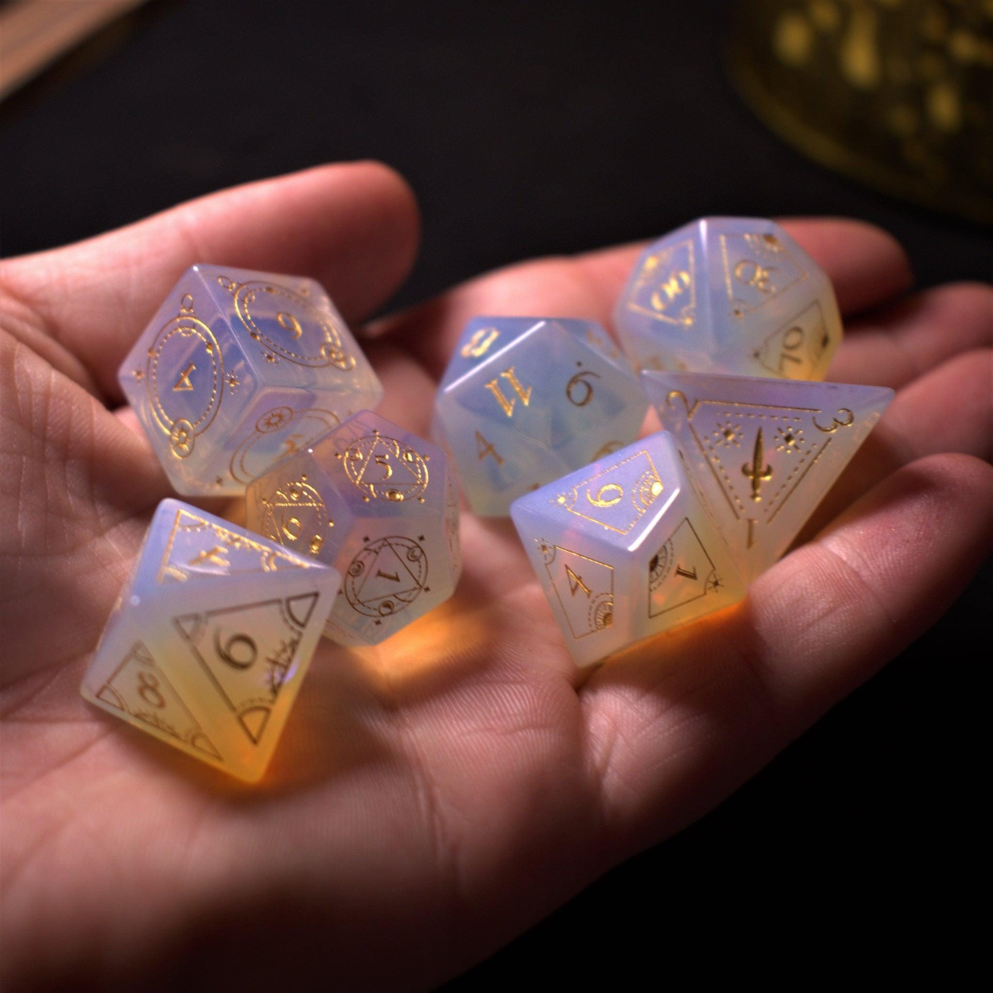 Misty Mountain Gaming Stone/Glass Fabled Mark Opalite Stone Dice Set