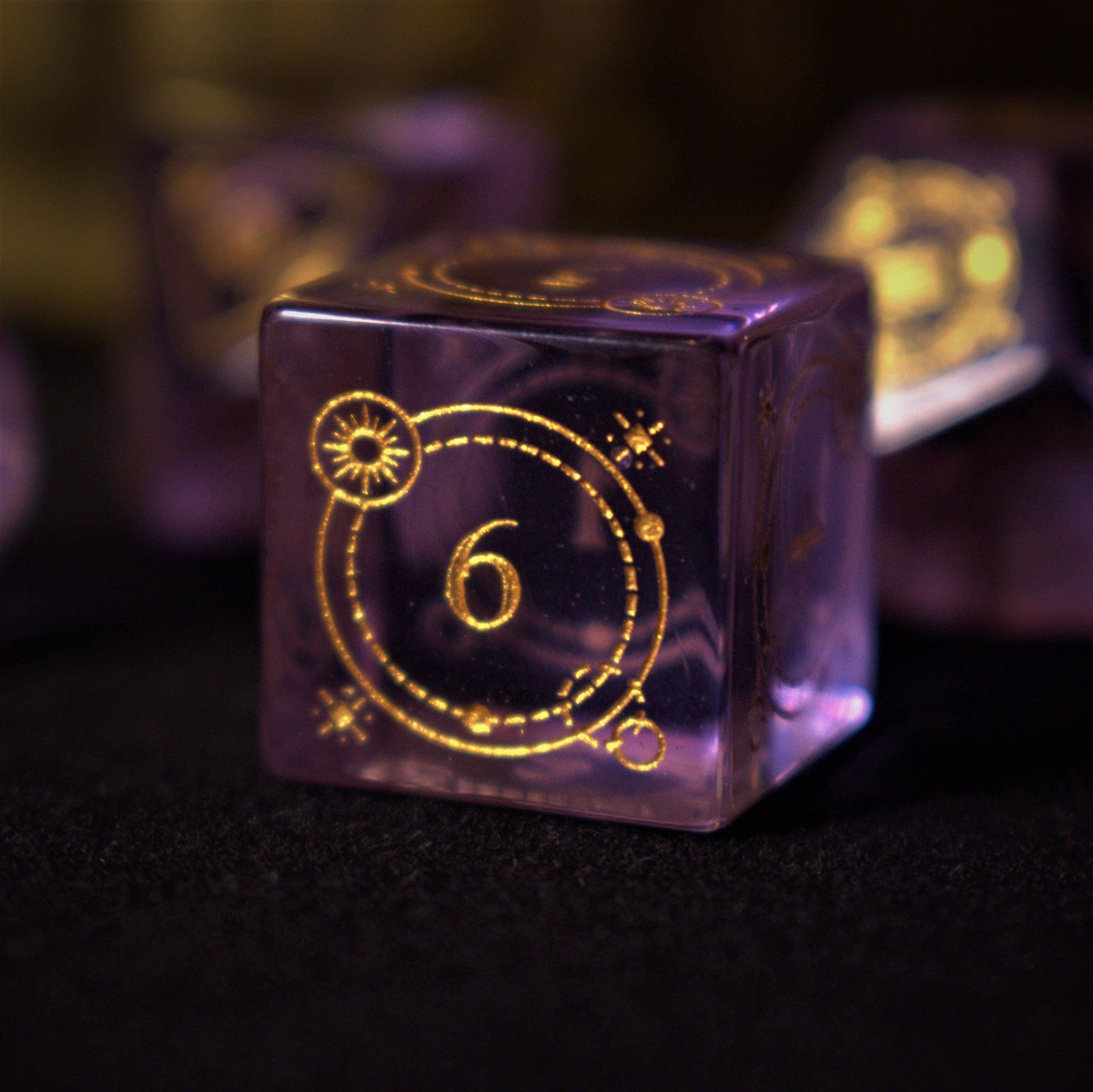 Misty Mountain Gaming Stone/Glass Fabled Mark Purple Glass Dice Set