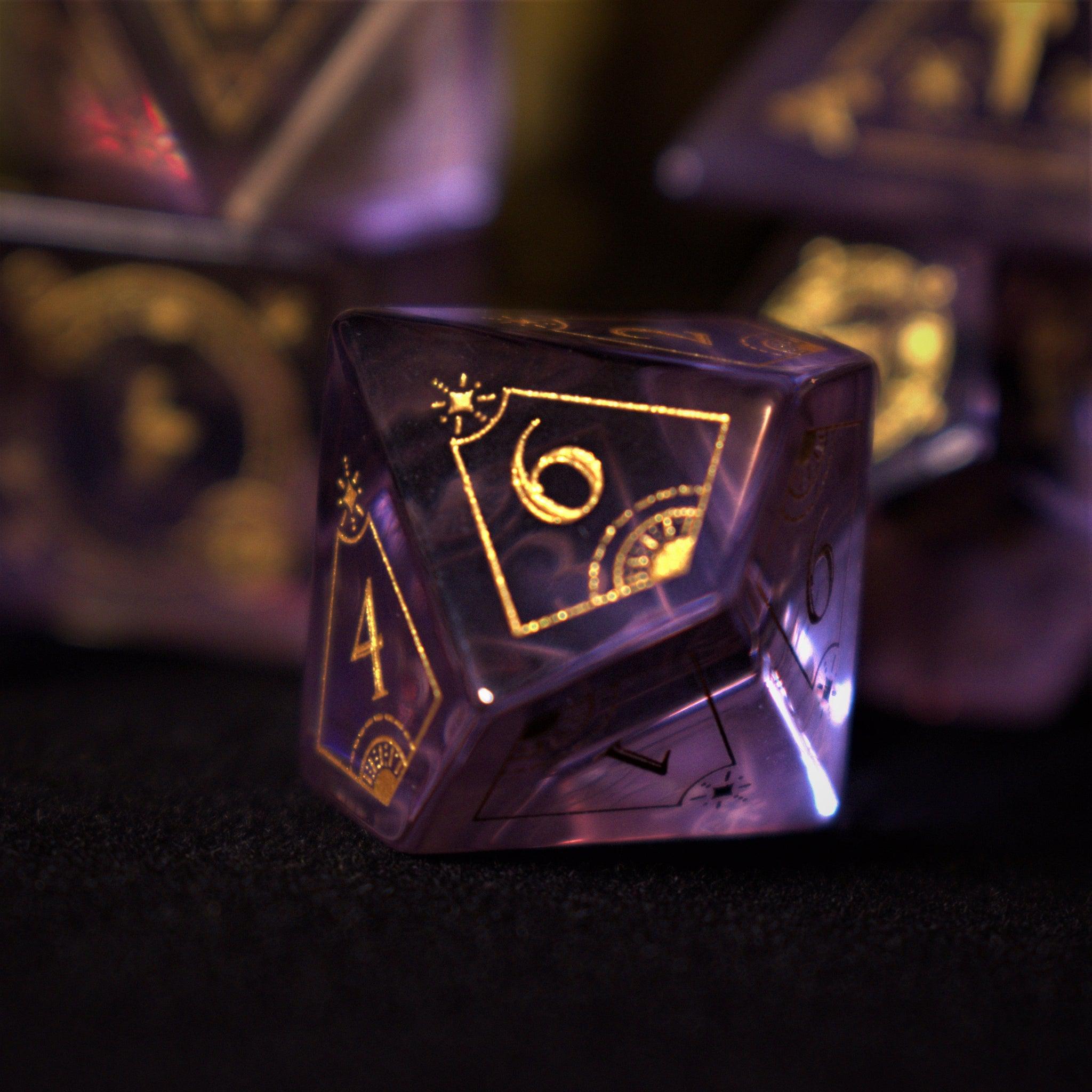 Misty Mountain Gaming Stone/Glass Fabled Mark Purple Glass Dice Set