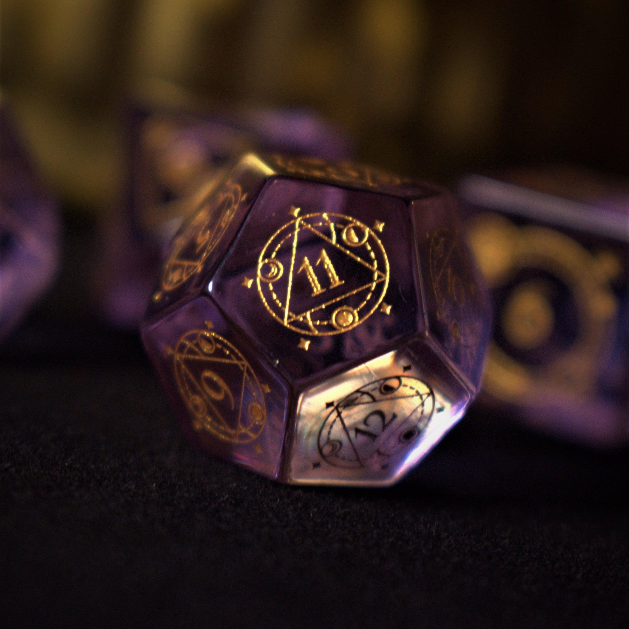 Misty Mountain Gaming Stone/Glass Fabled Mark Purple Glass Dice Set