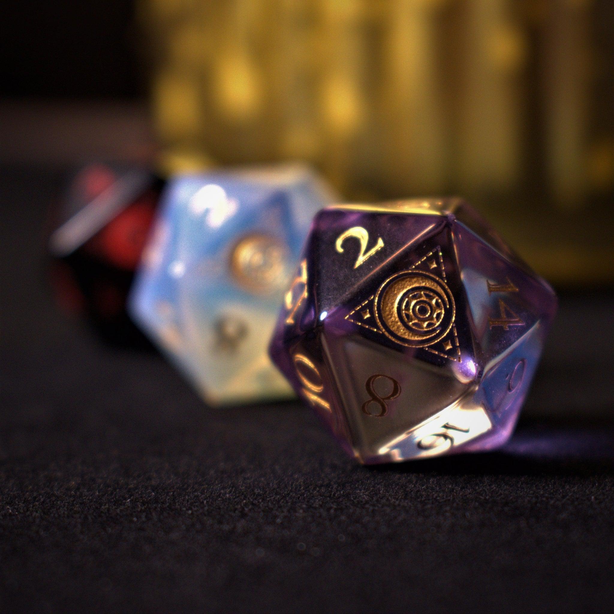 Misty Mountain Gaming Stone/Glass Fabled Mark Purple Glass Dice Set
