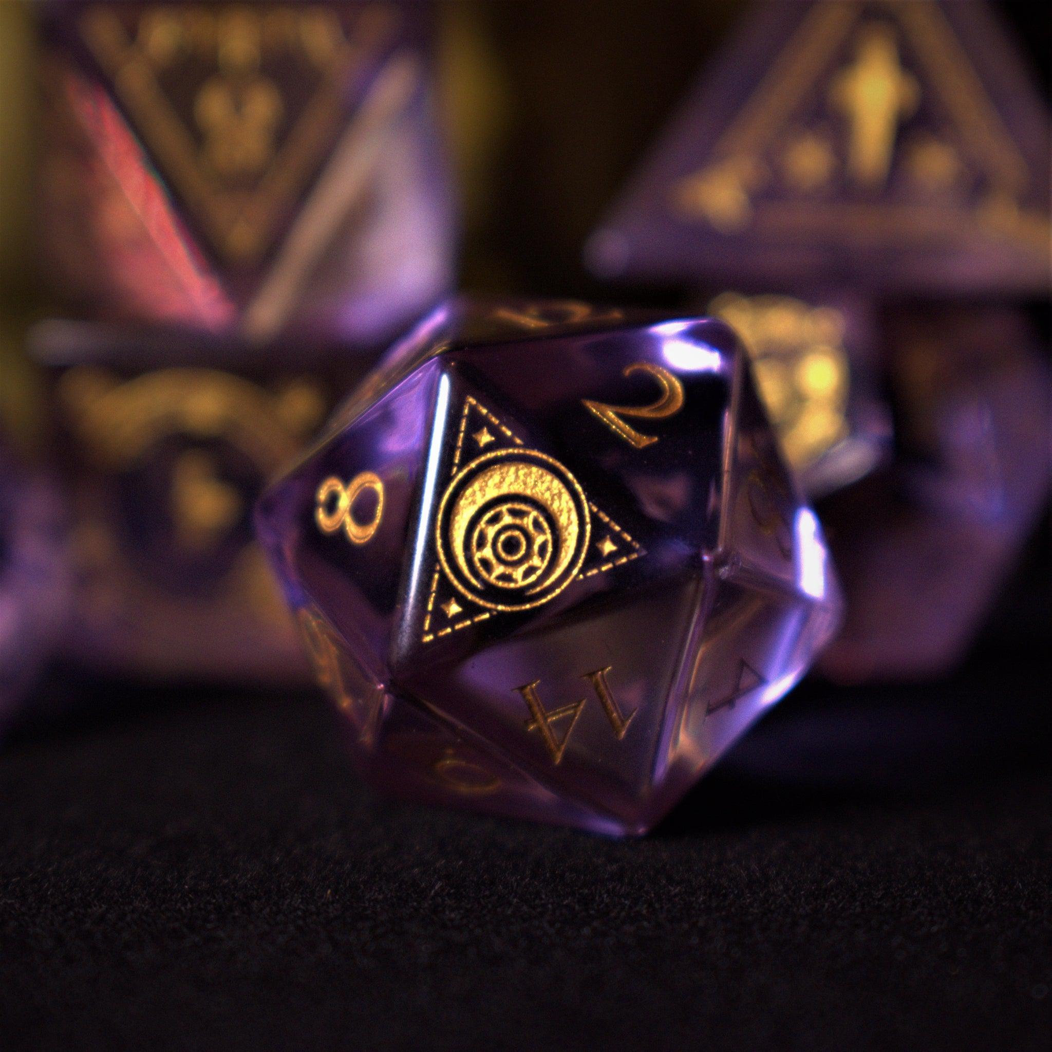 Misty Mountain Gaming Stone/Glass Fabled Mark Purple Glass Dice Set