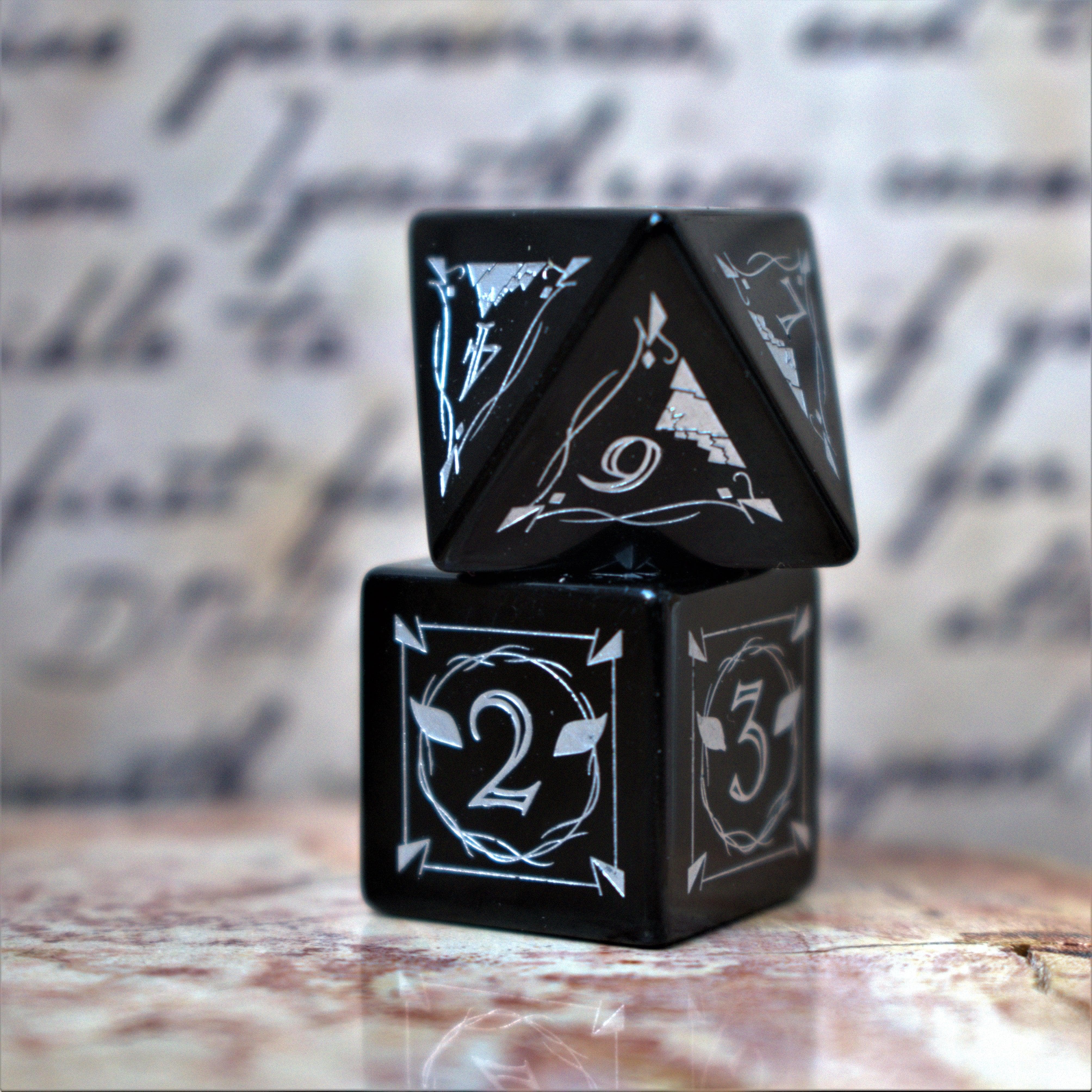 Misty Mountain Gaming Stone/Glass Fangs of Winter Obsidian Stone Dice Set