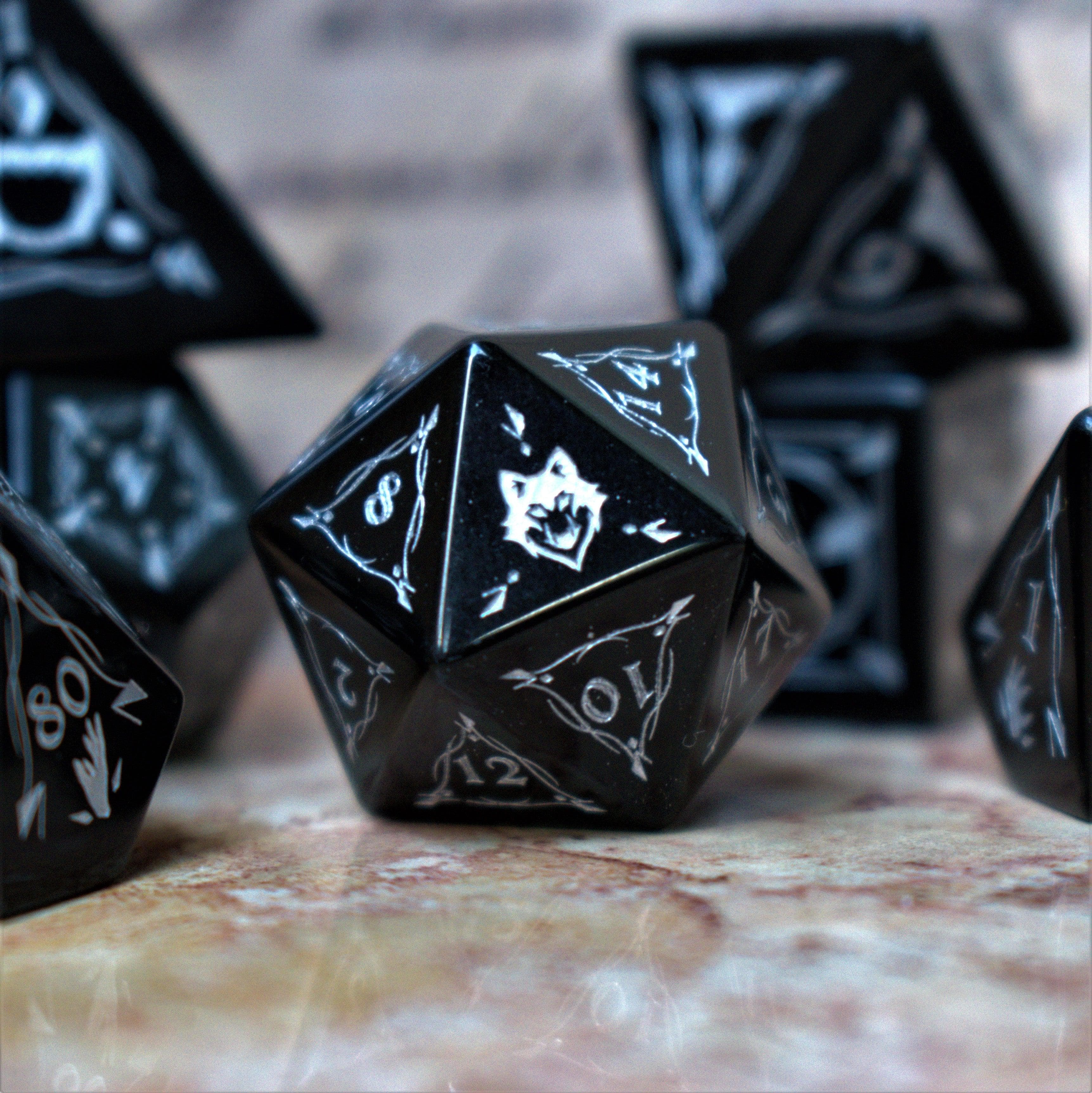 Misty Mountain Gaming Stone/Glass Fangs of Winter Obsidian Stone Dice Set
