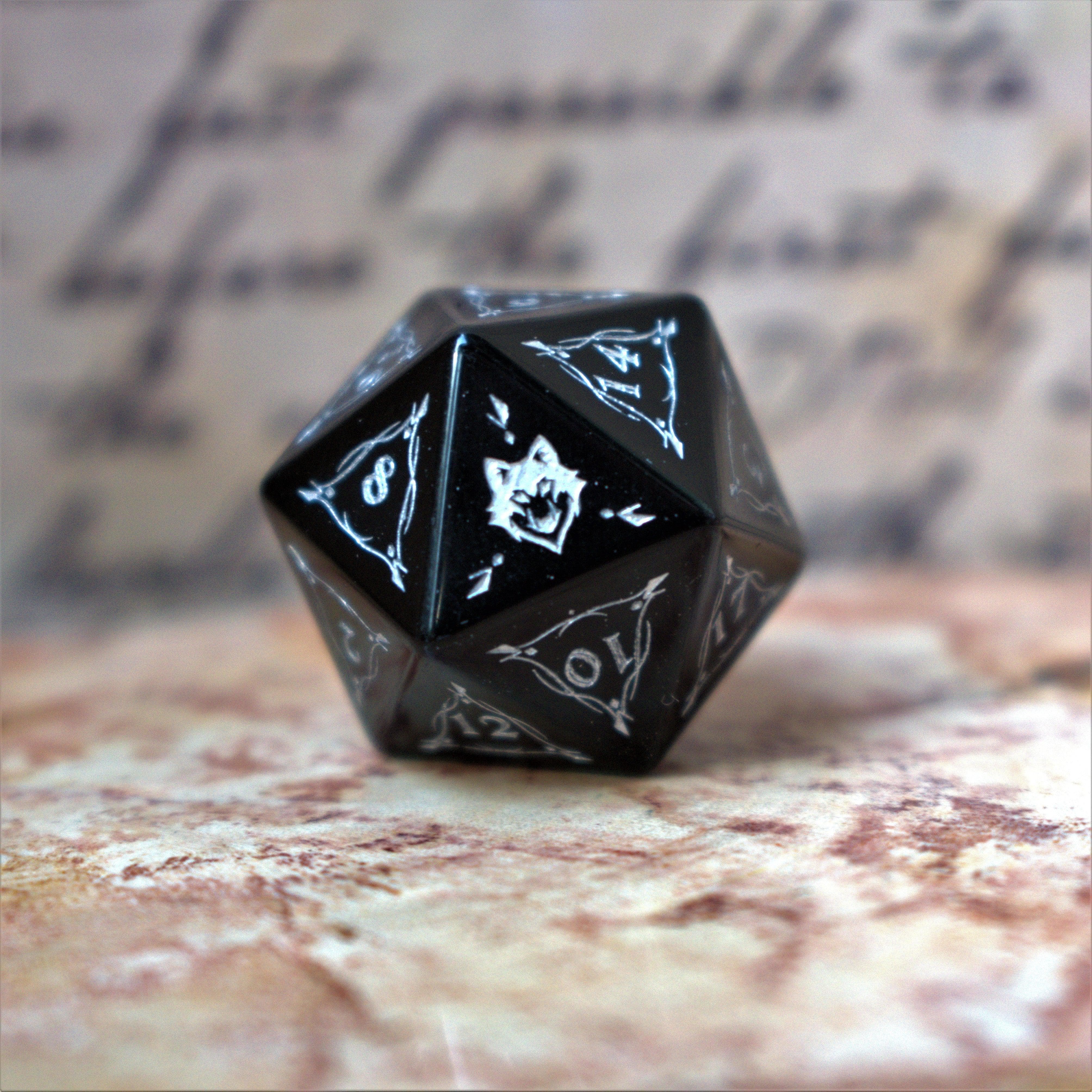 Misty Mountain Gaming Stone/Glass Fangs of Winter Obsidian Stone Dice Set
